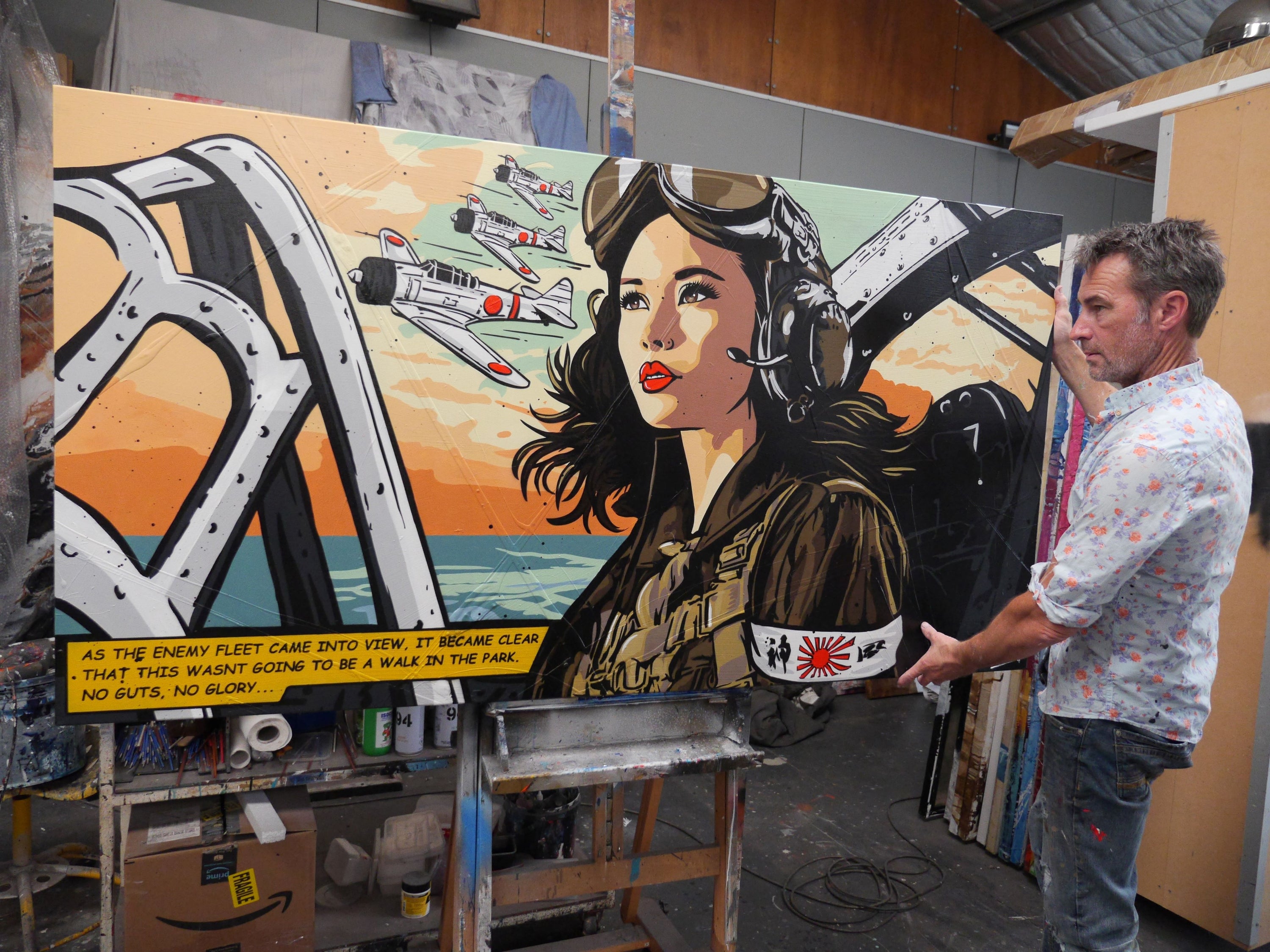 The Enemy Fleet ... 190cm x 100cm Woman War Textured Urban Pop Art Painting (SOLD)-Urban Pop Art-[Franko]-[Australian]-[Popular]-[Best Selling]-Franklin Art Studio