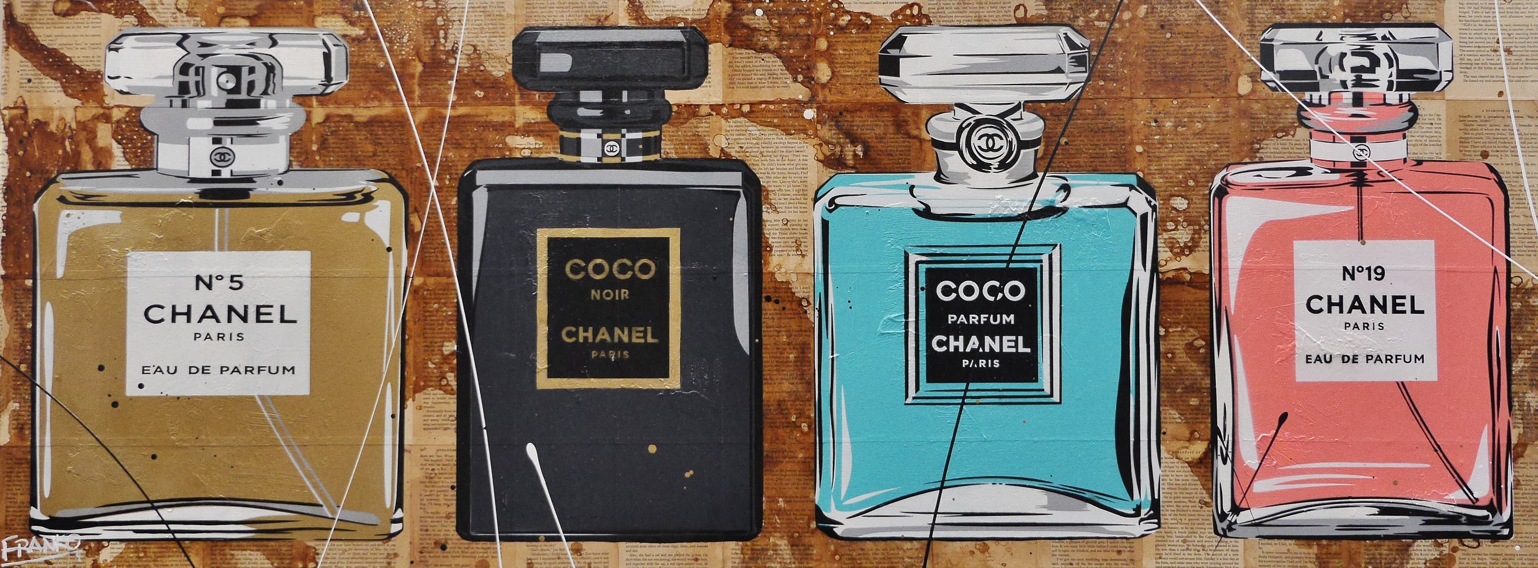 Fragrances 160cm x 60cm Chanel Perfume Bottles Urban Pop Book Club Painting (SOLD)-book club-[Franko ]-[Gallery]-[popular]-[Australia]-Franklin Art Studio