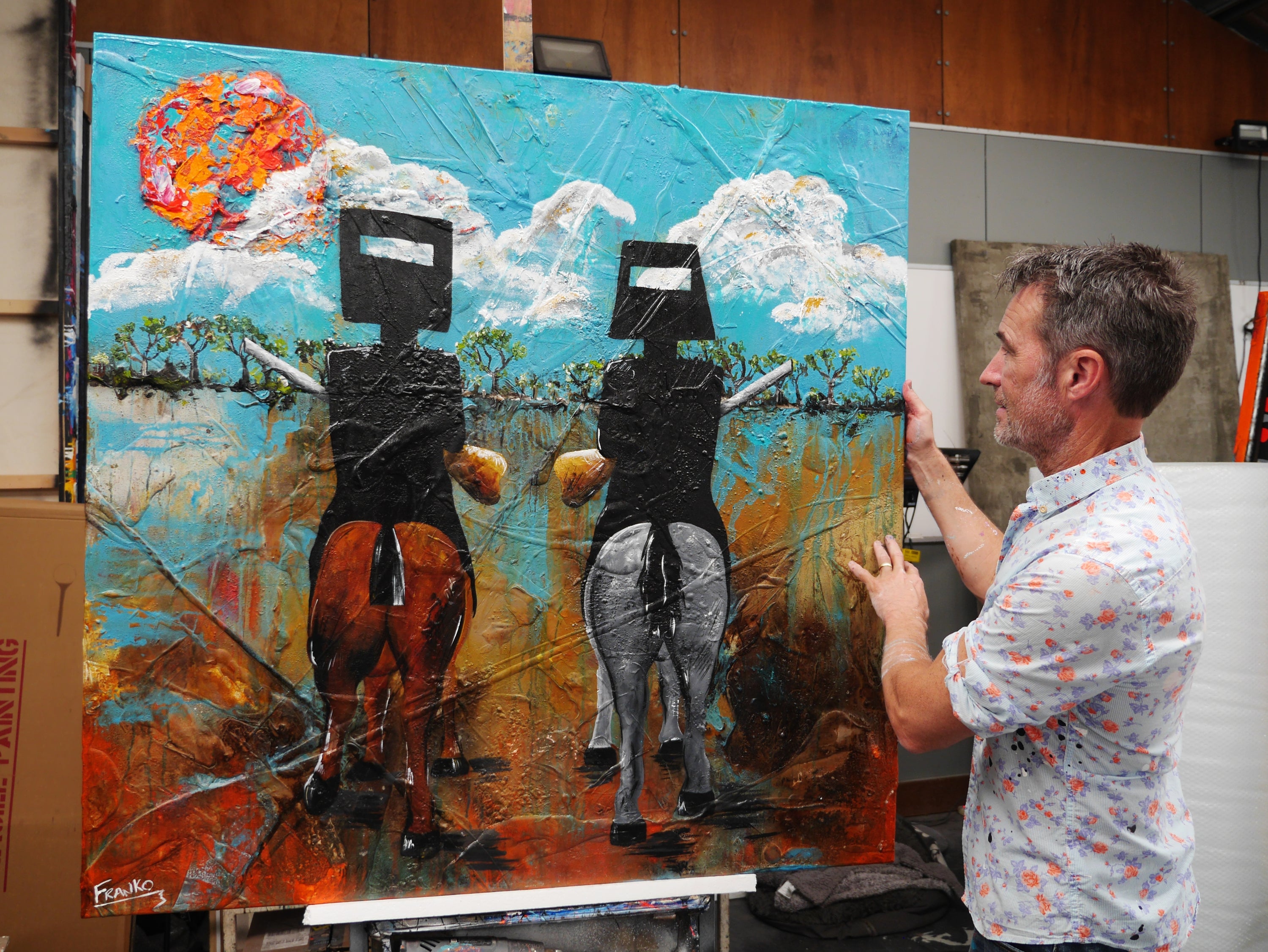 The Kelly Brothers 130cm x 130cm Ned Kelly Abstract Realism Textured Painting (SOLD)