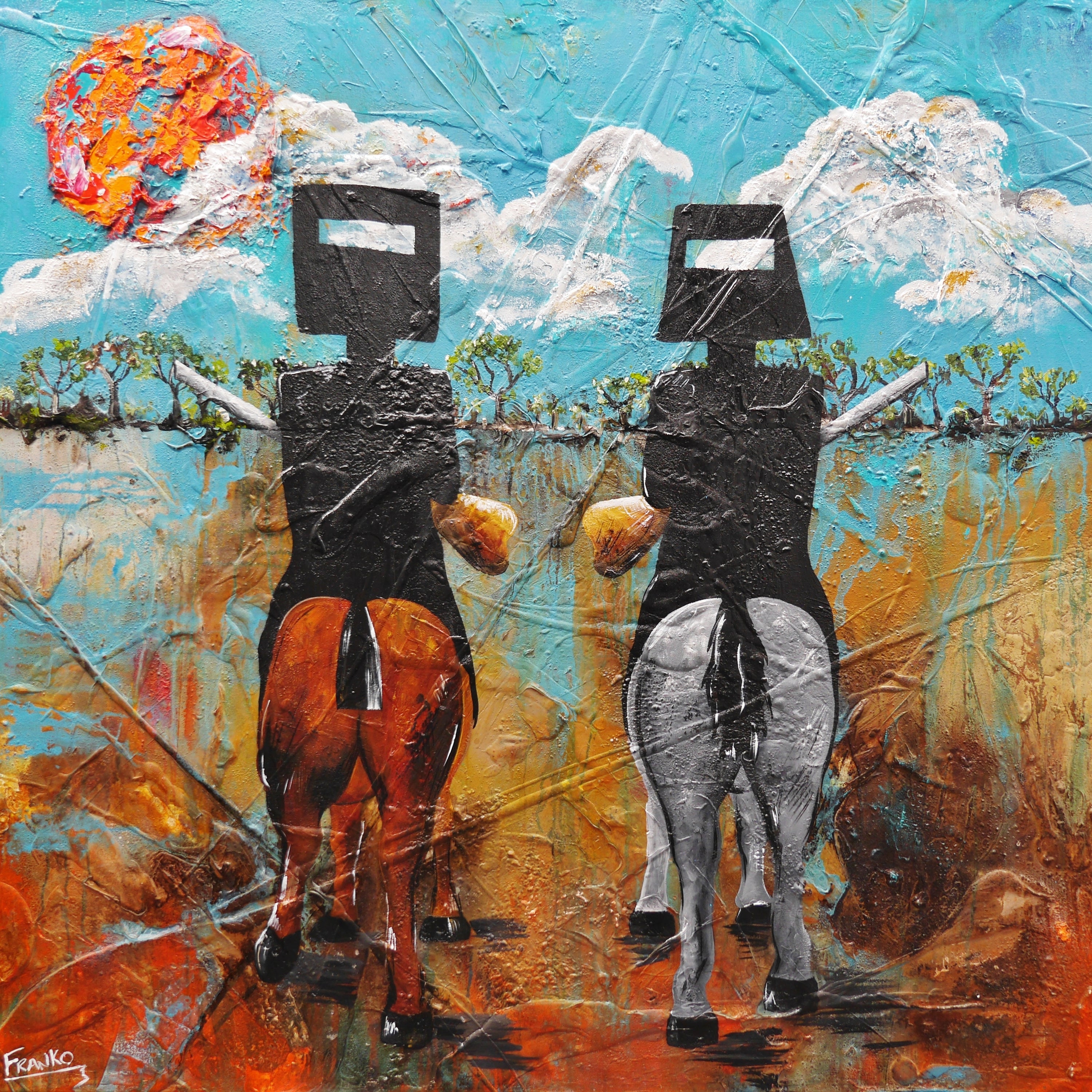 The Kelly Brothers 130cm x 130cm Ned Kelly Abstract Realism Textured Painting (SOLD)