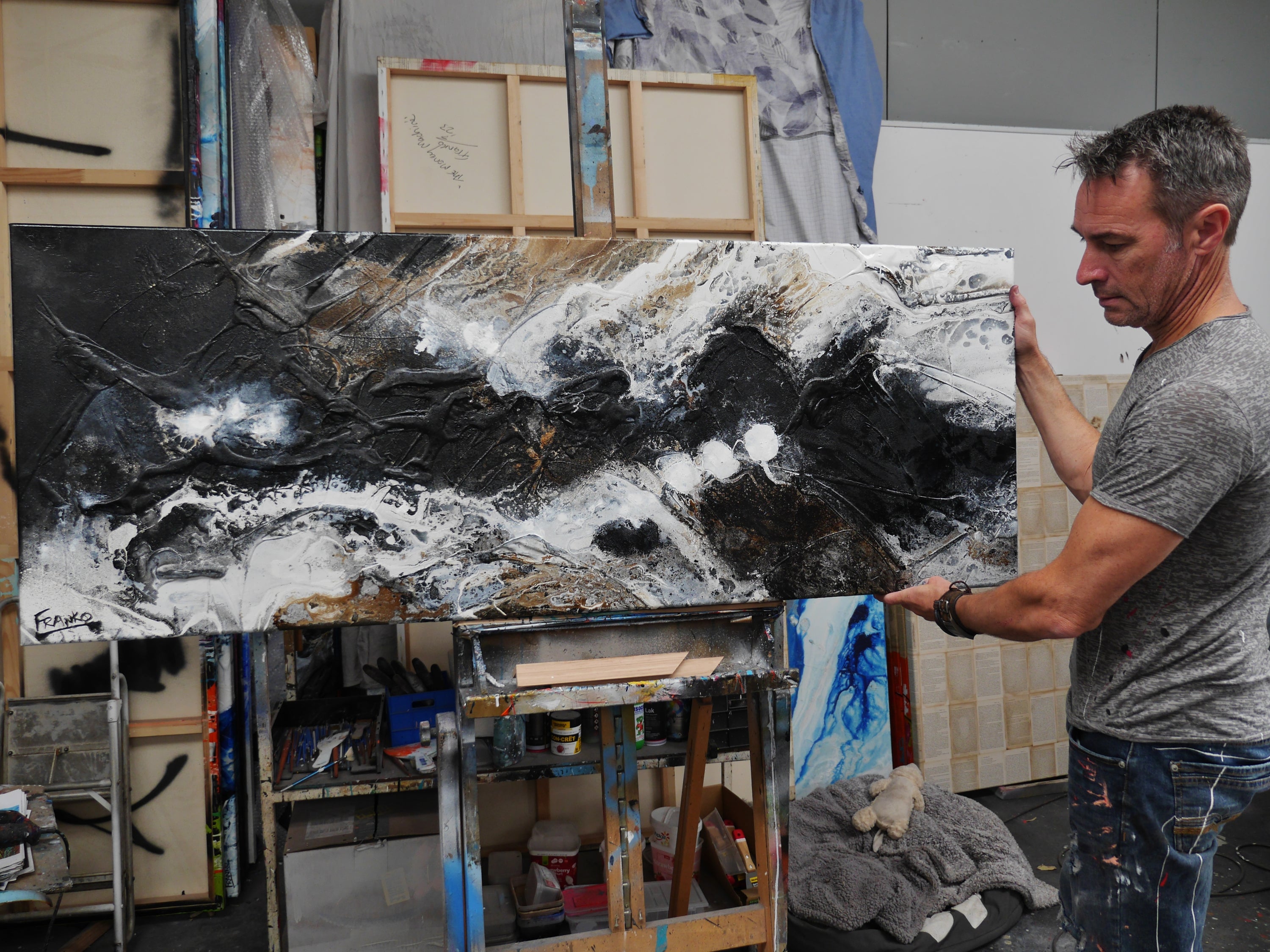 Distant Blaq 160cm x 60cm Black Rust Textured Abstract Painting (SOLD)-Abstract-[Franko Artist]-[Gold Coast]-[Brisbane]-[Huge]-Franklin Art Studio