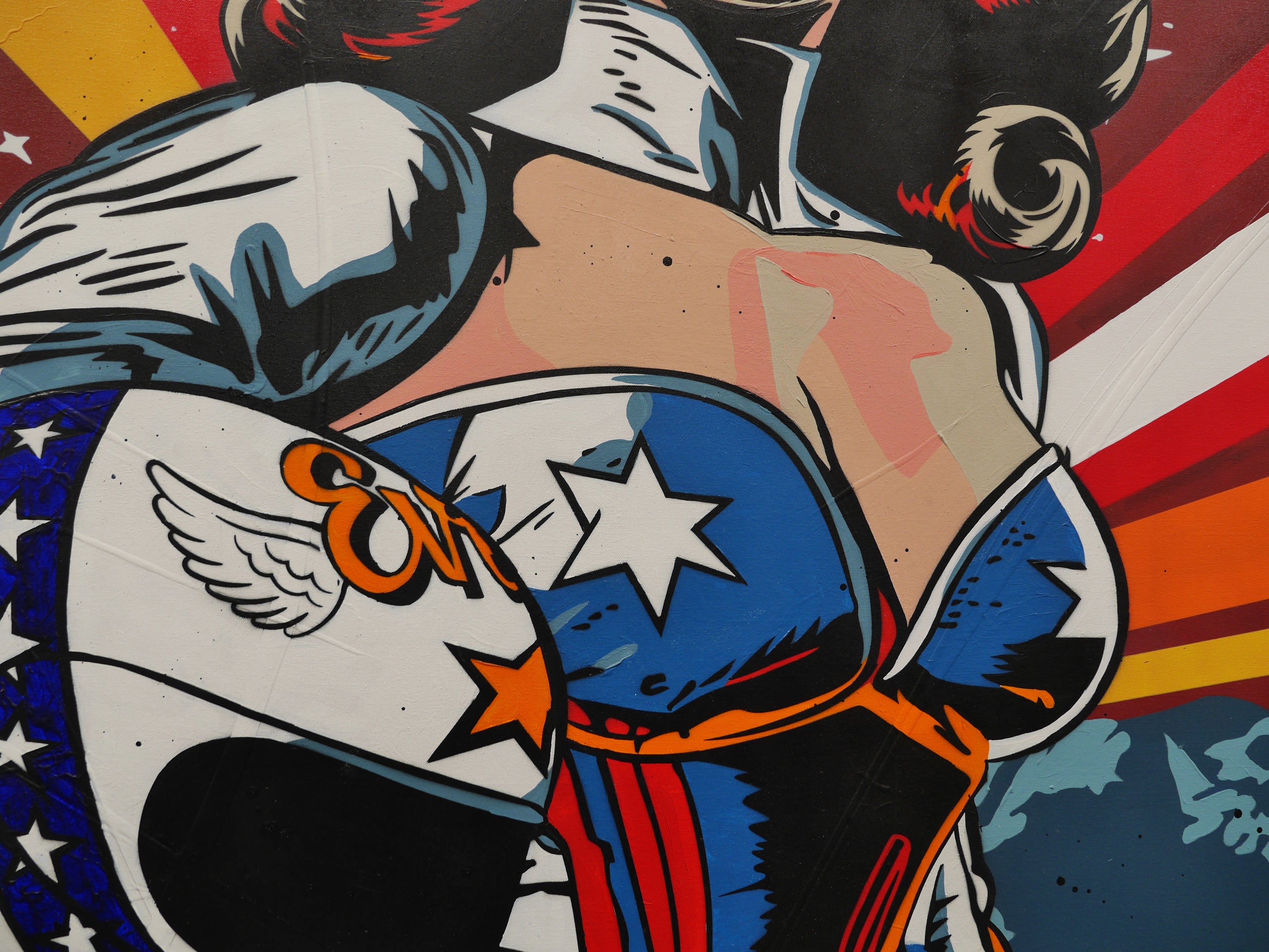 My Shot 150cm x 150cm Evel Knievel Stunt Devil Textured Urban Pop Art Painting