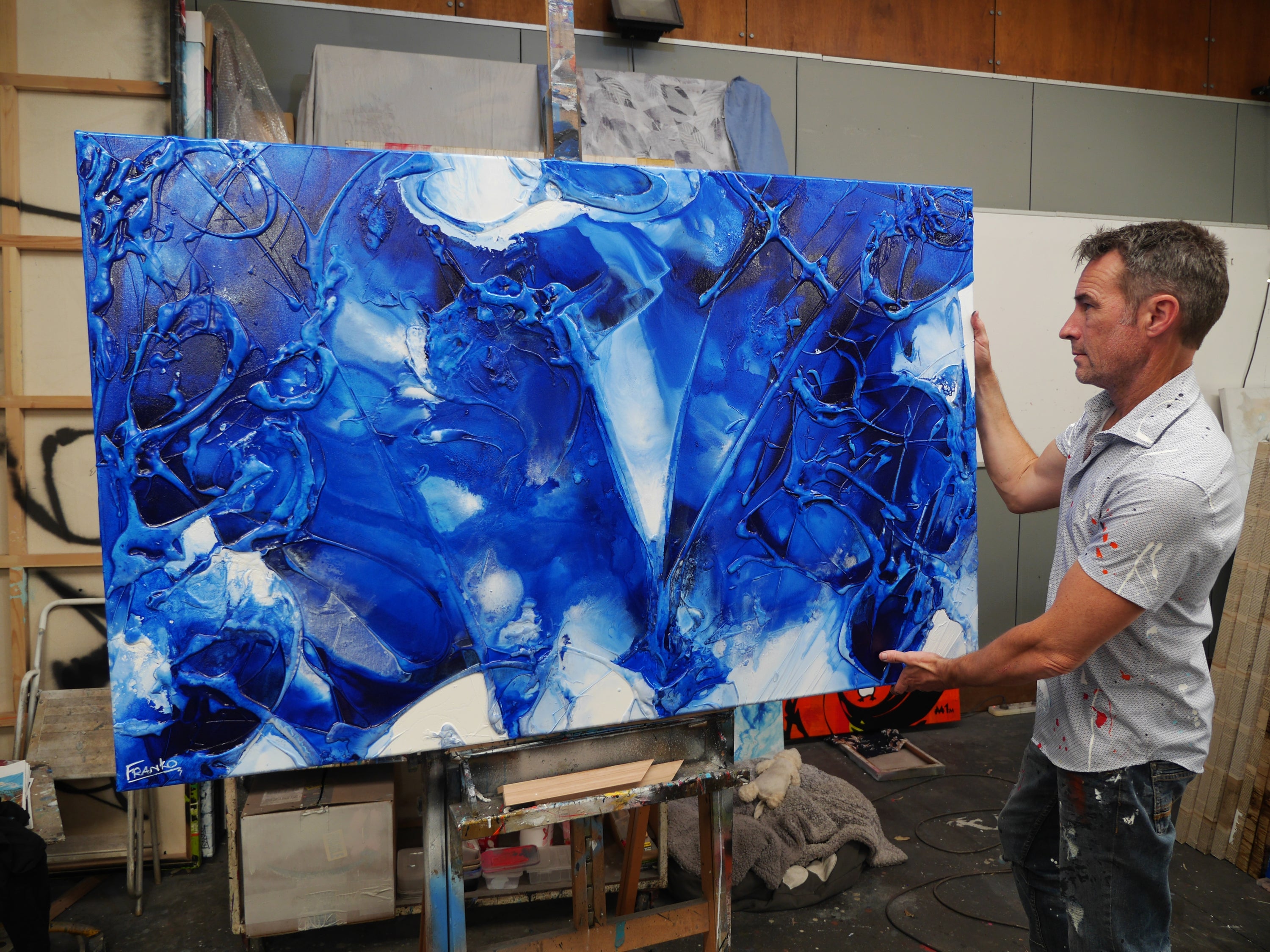 Aquatica 160cm x 100cm Blue White Textured Abstract Painting-Abstract-[Franko]-[Australian]-[Popular]-[Best Selling]-Franklin Art Studio