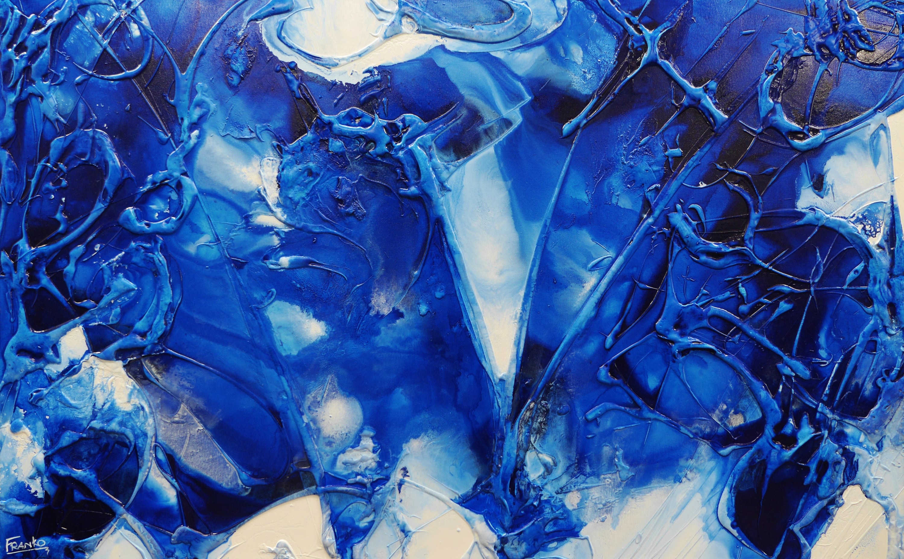 Aquatica 160cm x 100cm Blue White Textured Abstract Painting-Abstract-[Franko]-[Australian Artist]-[Large]-[Popular]-Franklin Art Studio