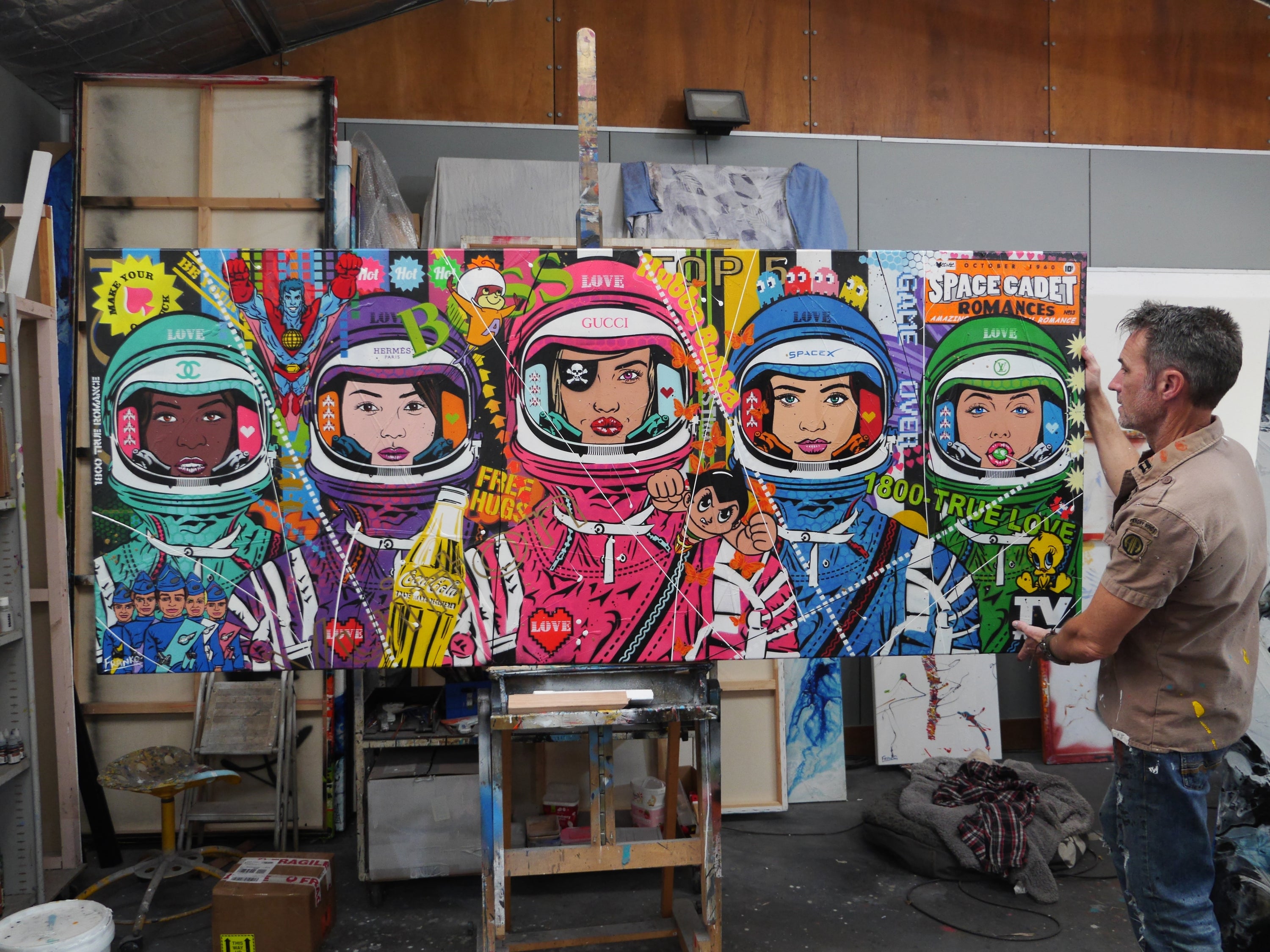 The Mission 240cm x 100cm Space Cadets Textured Urban Pop Art Painting (SOLD)-Urban Pop Art-[Franko Artist]-[Gold Coast]-[Brisbane]-[Huge]-Franklin Art Studio