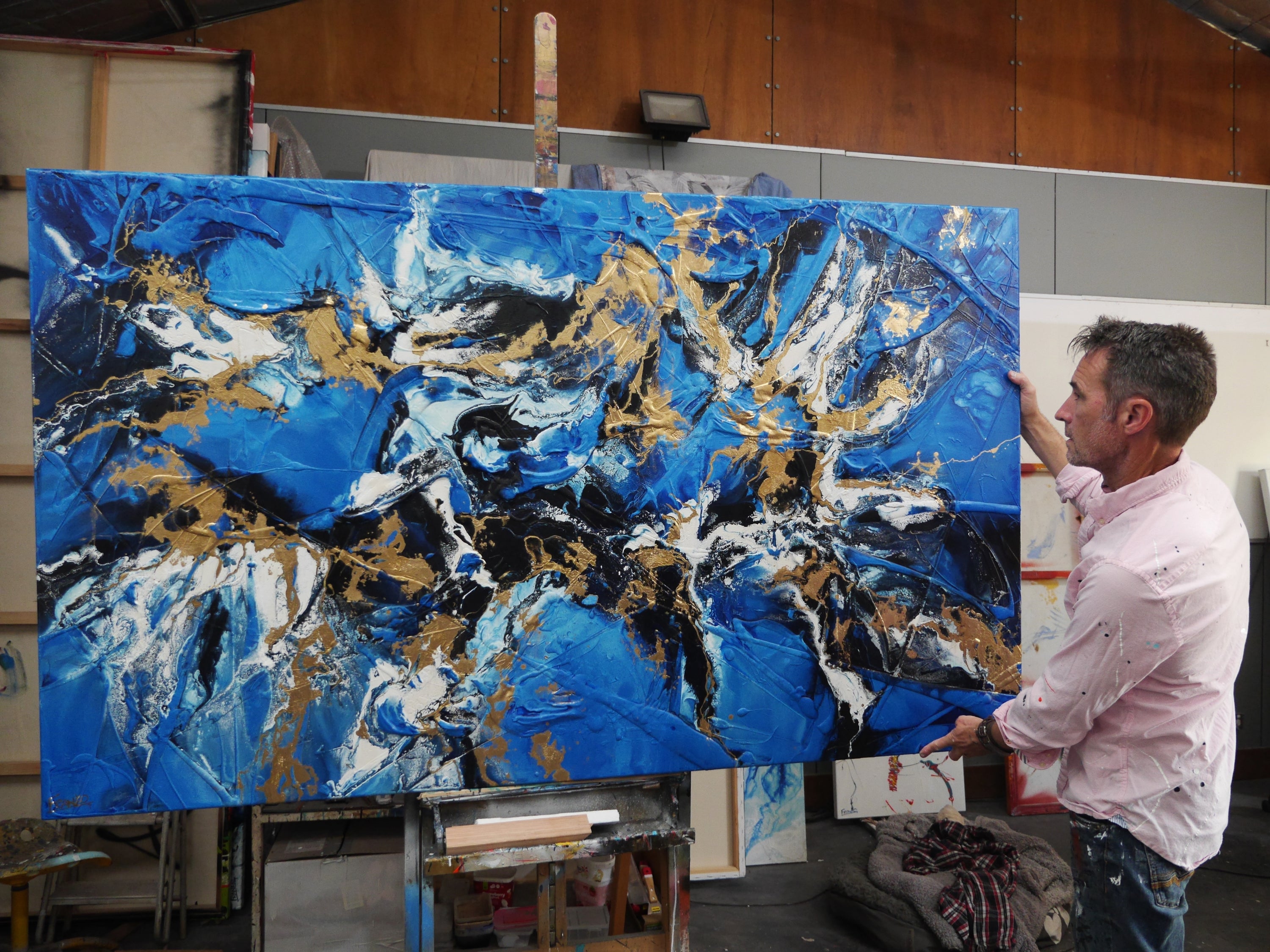 Sapphire Bling 200cm x 120cm Blue Bronze Textured Abstract Painting (SOLD)-Abstract-[Franko Artist]-[Gold Coast]-[Brisbane]-[Huge]-Franklin Art Studio