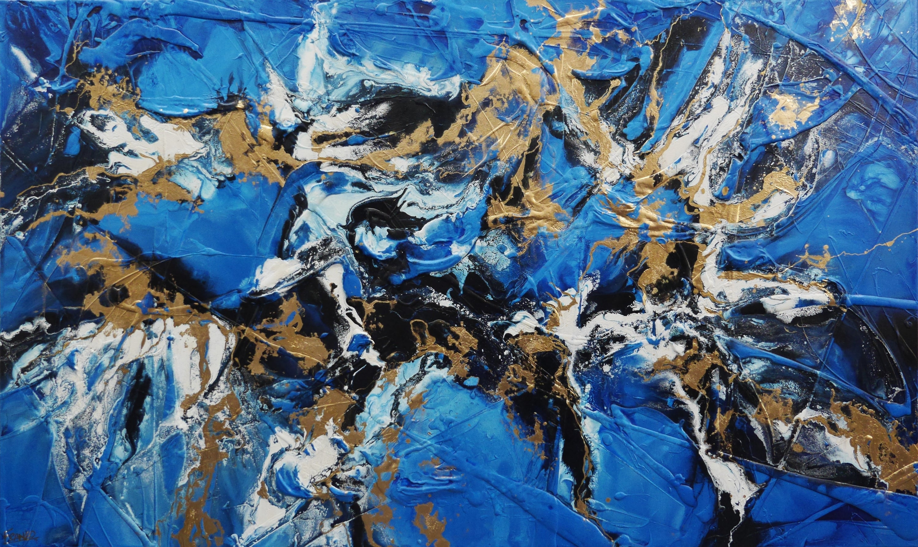 Sapphire Bling 200cm x 120cm Blue Bronze Textured Abstract Painting (SOLD)