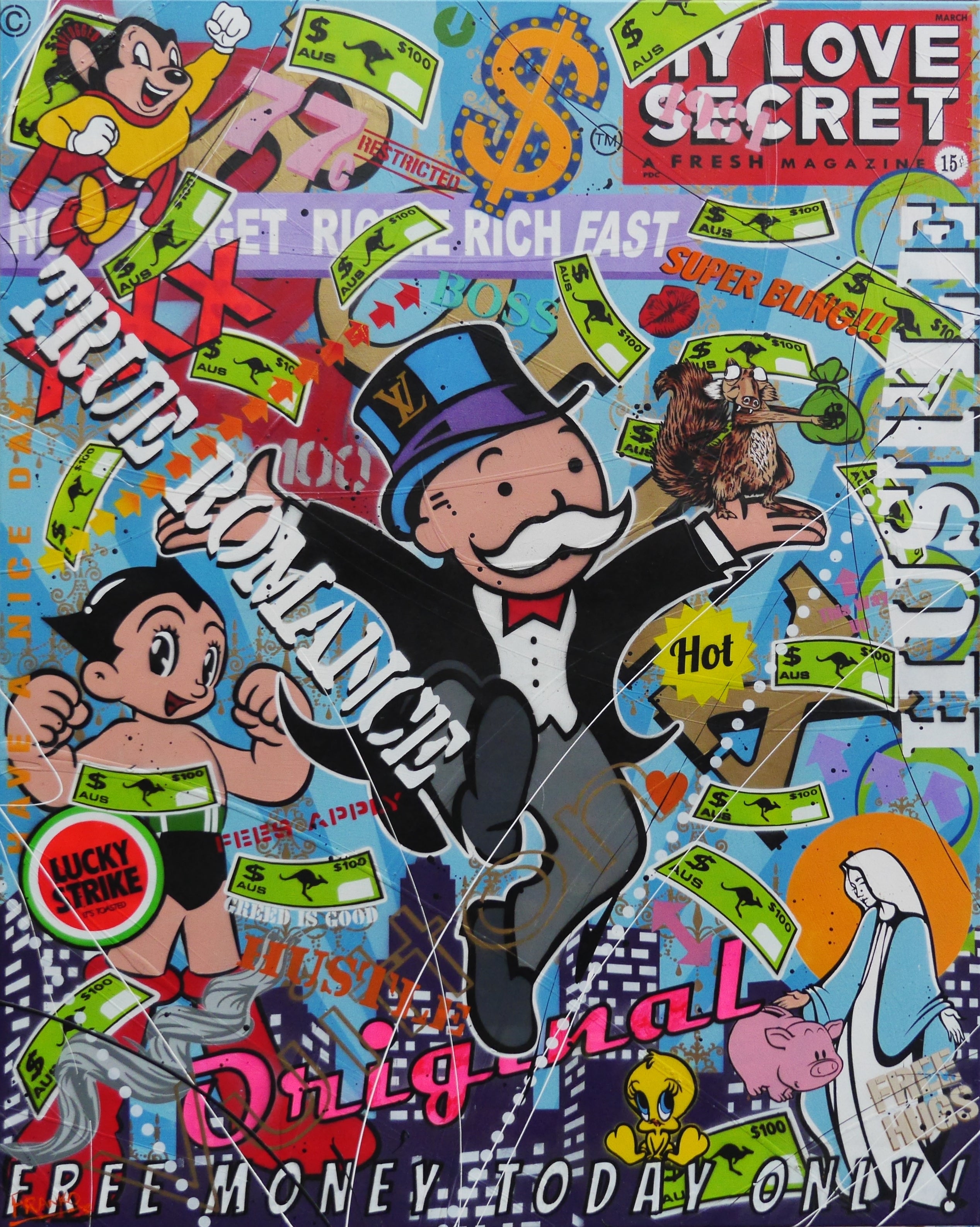 Money Bags 120cm x 150cm Monopoly Man Textured Urban Pop Art Painting (SOLD)