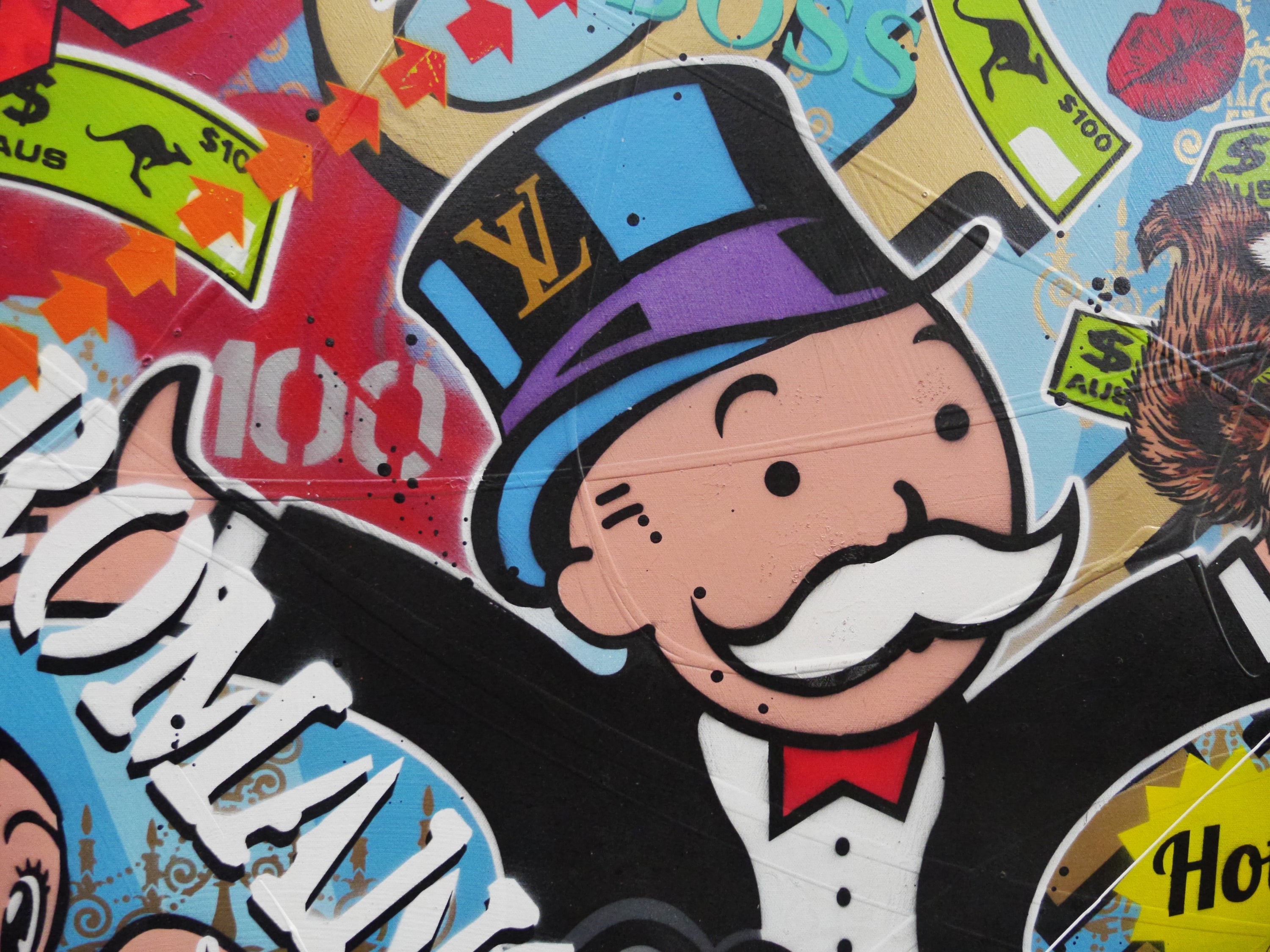 Money Bags 120cm x 150cm Monopoly Man Textured Urban Pop Art Painting (SOLD)