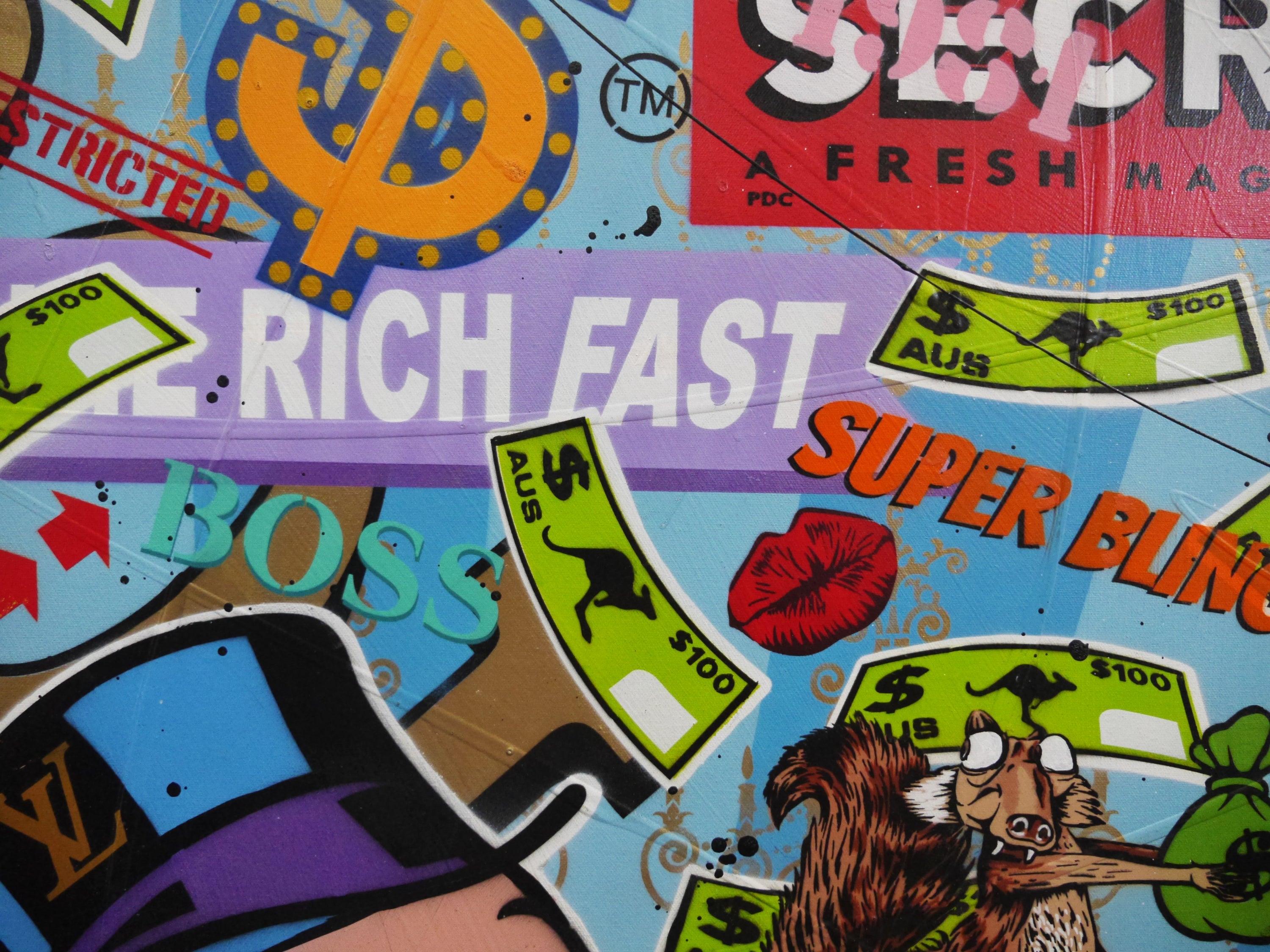 Money Bags 120cm x 150cm Monopoly Man Textured Urban Pop Art Painting (SOLD)
