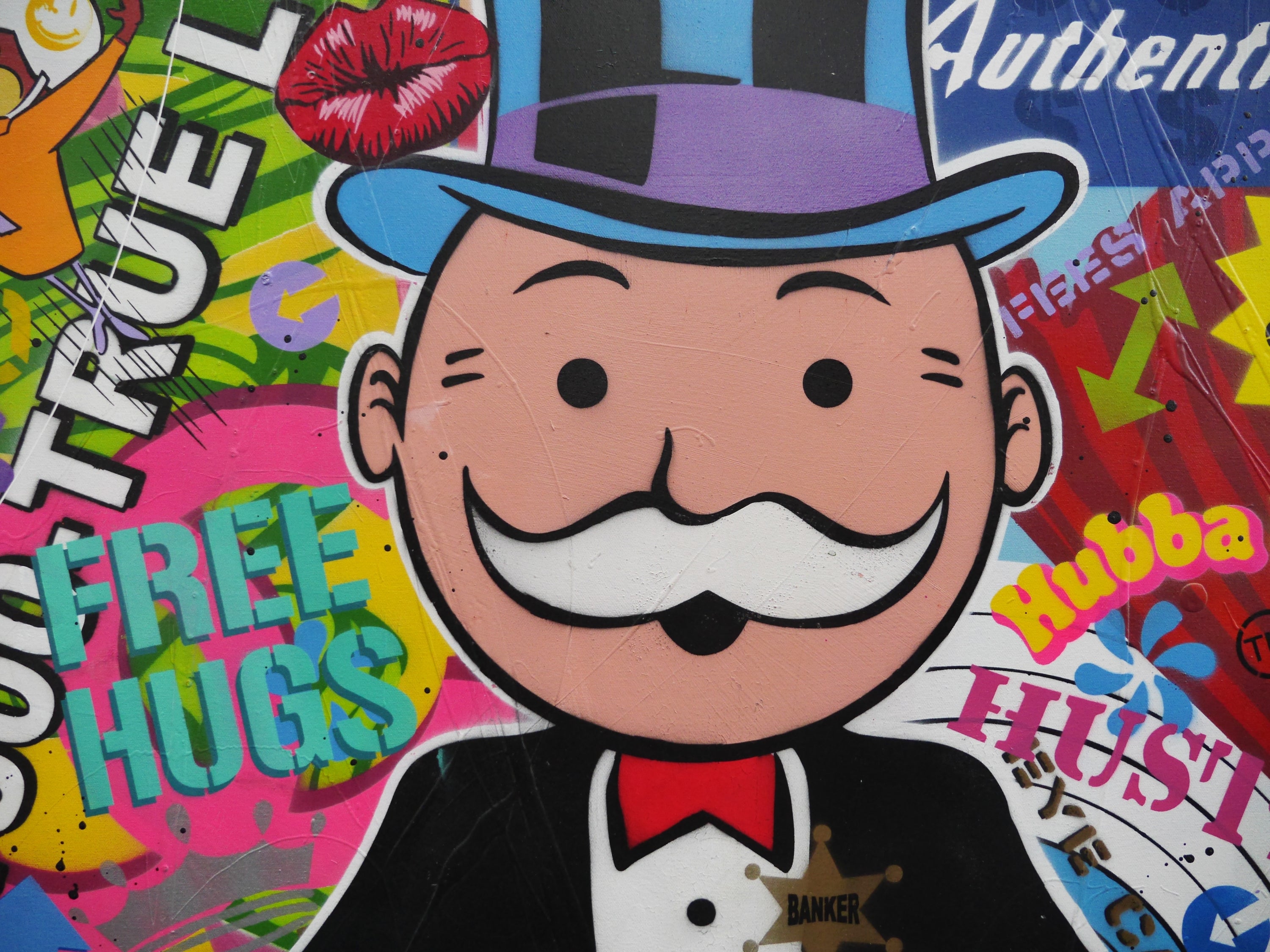 The Banker 140cm x 100cm Monopoly Man Textured Urban Pop Art Painting (SOLD)