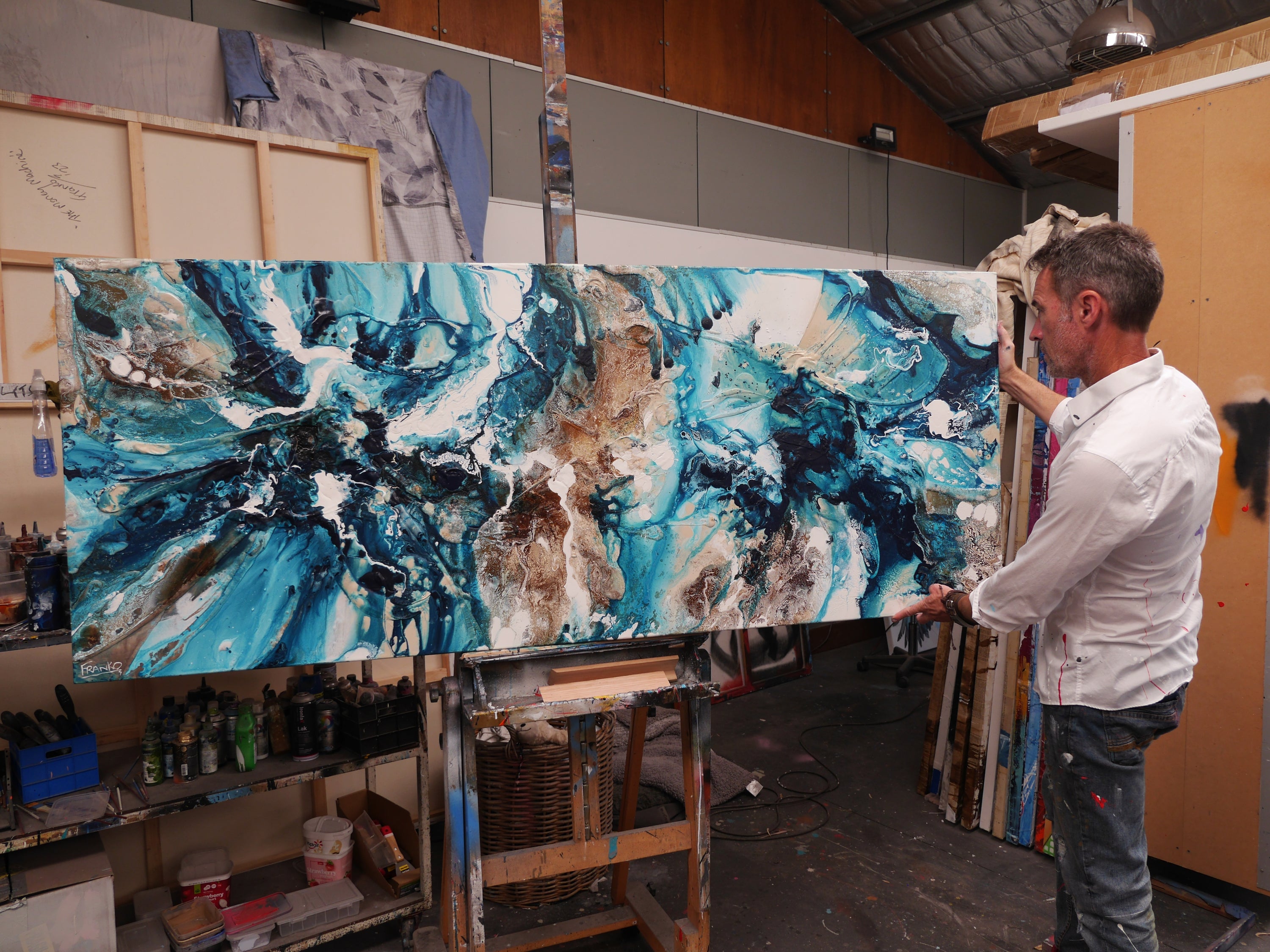 Southern Jam 200cm x 80cm Teal Rust White Textured Abstract Painting (SOLD)-Abstract-[Franko Artist]-[Gold Coast]-[Brisbane]-[Huge]-Franklin Art Studio