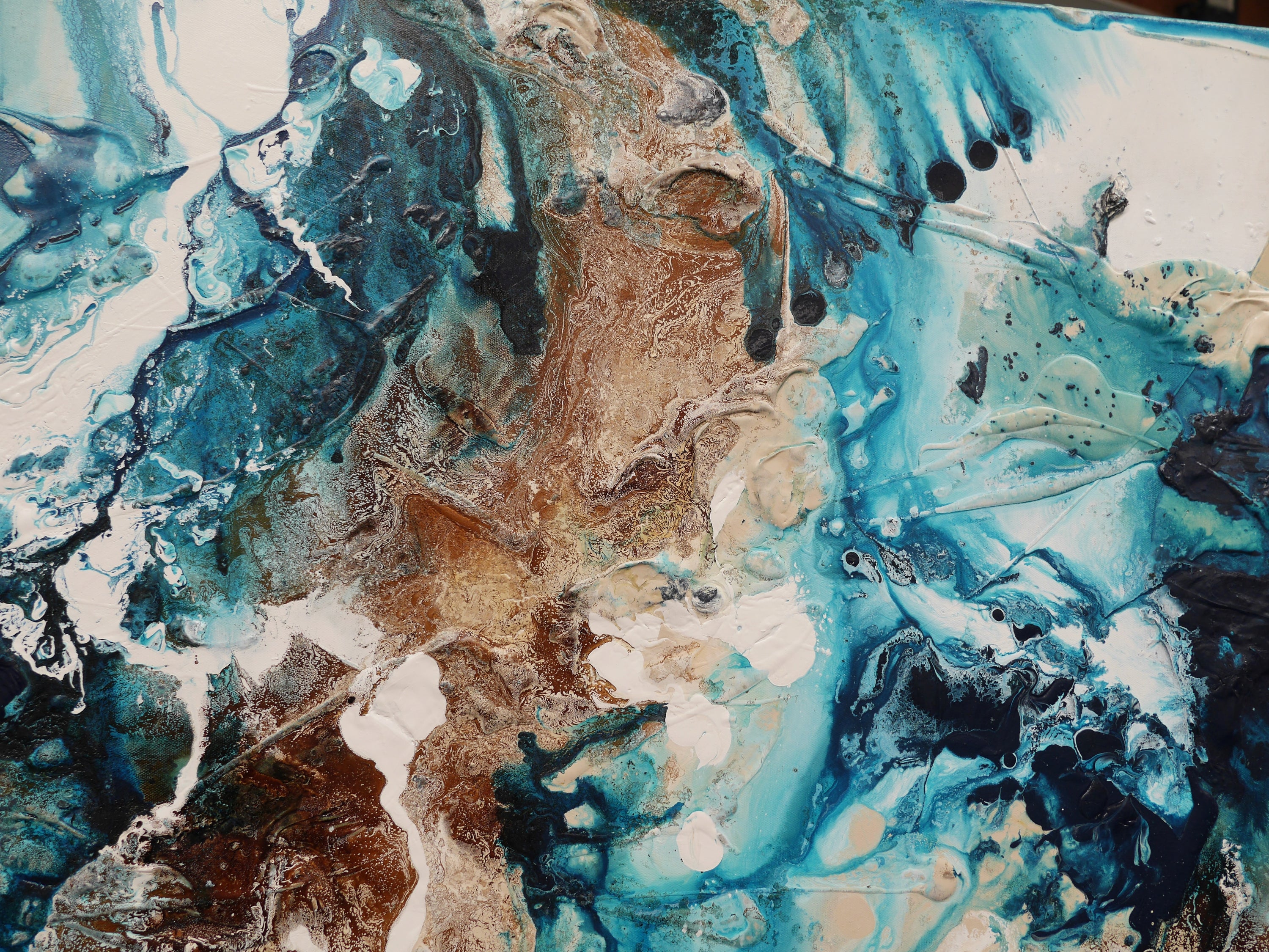 Southern Jam 200cm x 80cm Teal Rust White Textured Abstract Painting (SOLD)