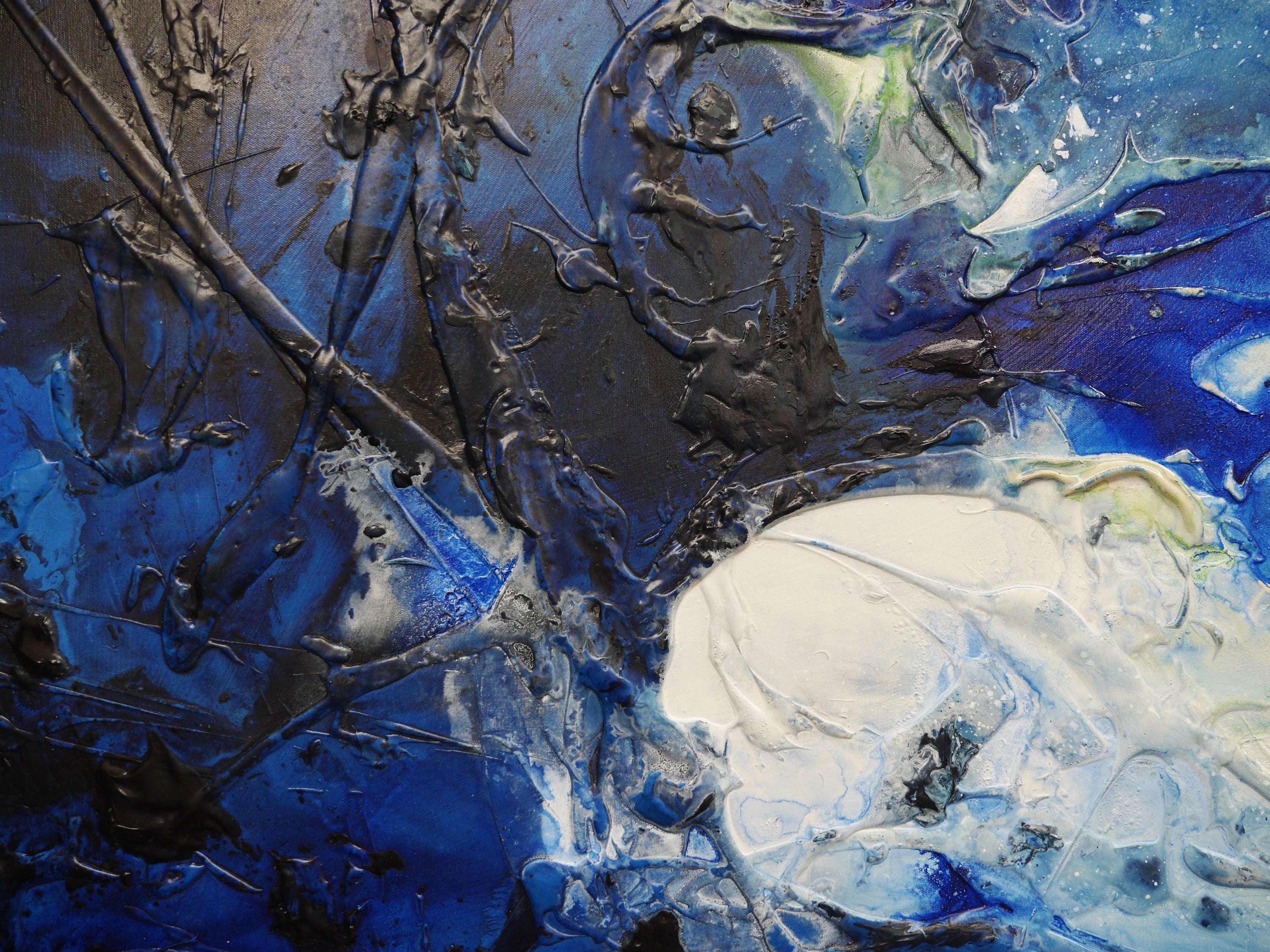 The Natural 240cm x 100cm Blue Green Cream Textured Abstract Painting (SOLD)