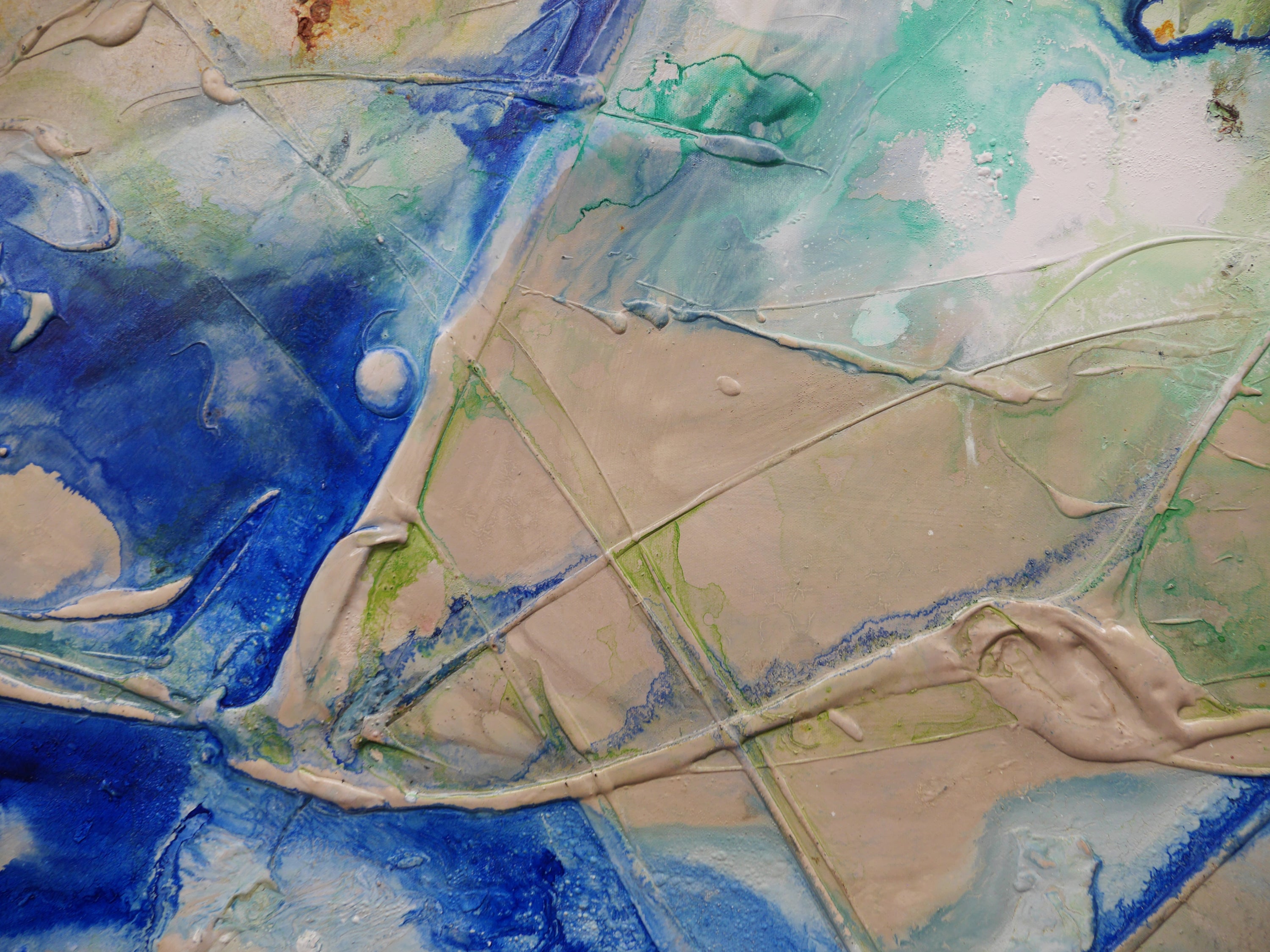 The Natural 240cm x 100cm Blue Green Cream Textured Abstract Painting (SOLD)