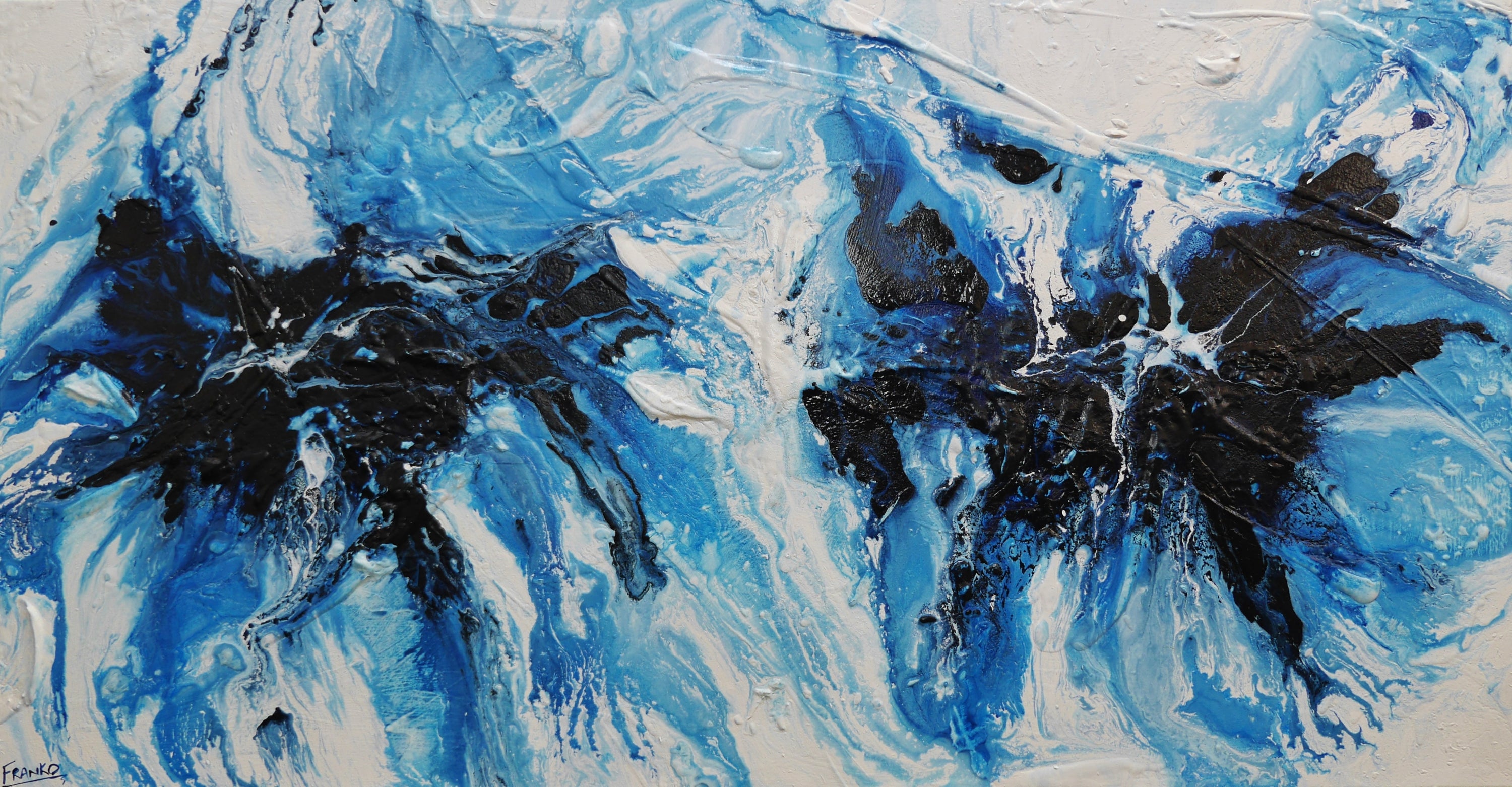 Midnight Ice 190cm x 100cm Blue White Textured Abstract Painting