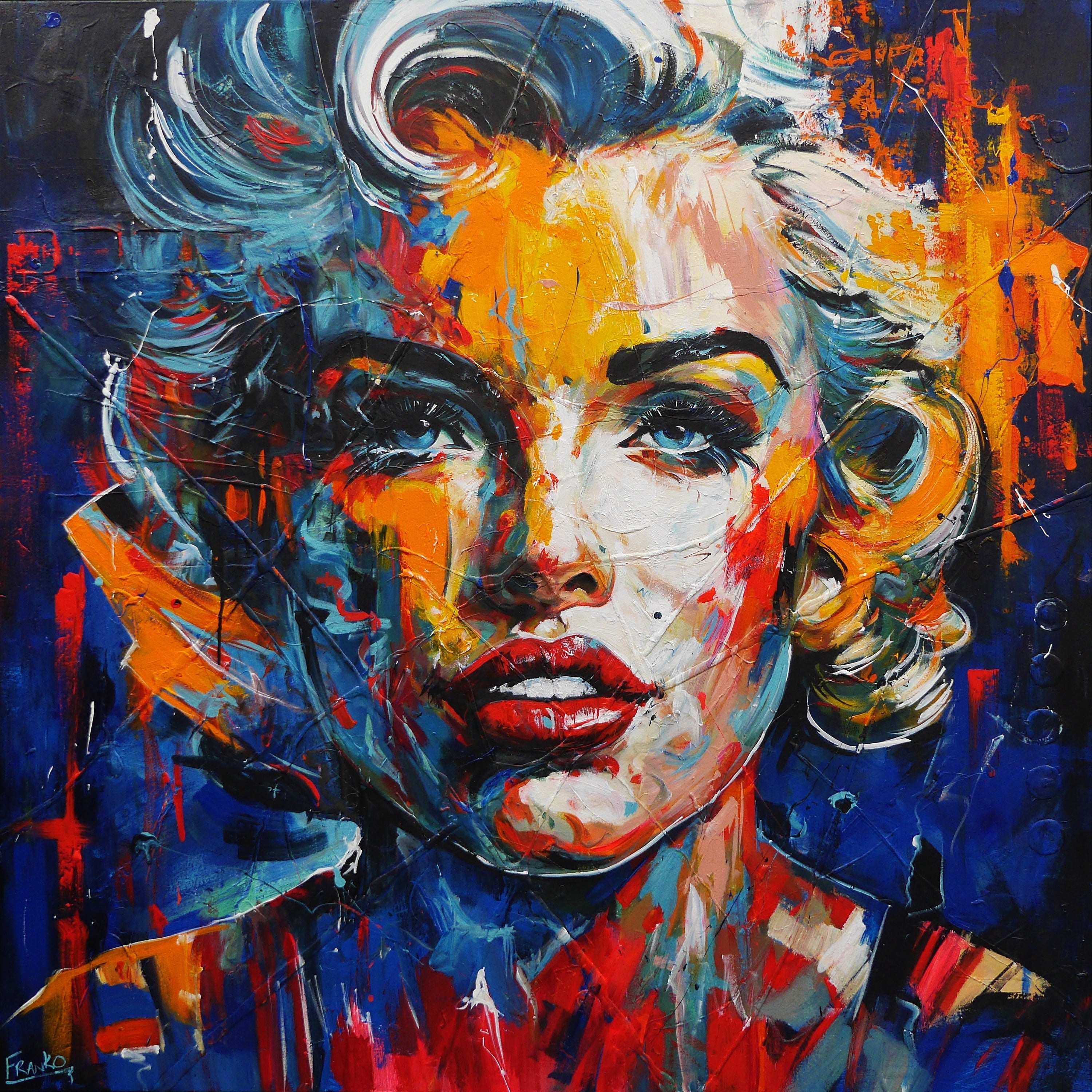 Marilyn Into The Blue 150cm x 150cm FRAMED Marilyn Monroe Abstract Realism Textured Painting (SOLD)