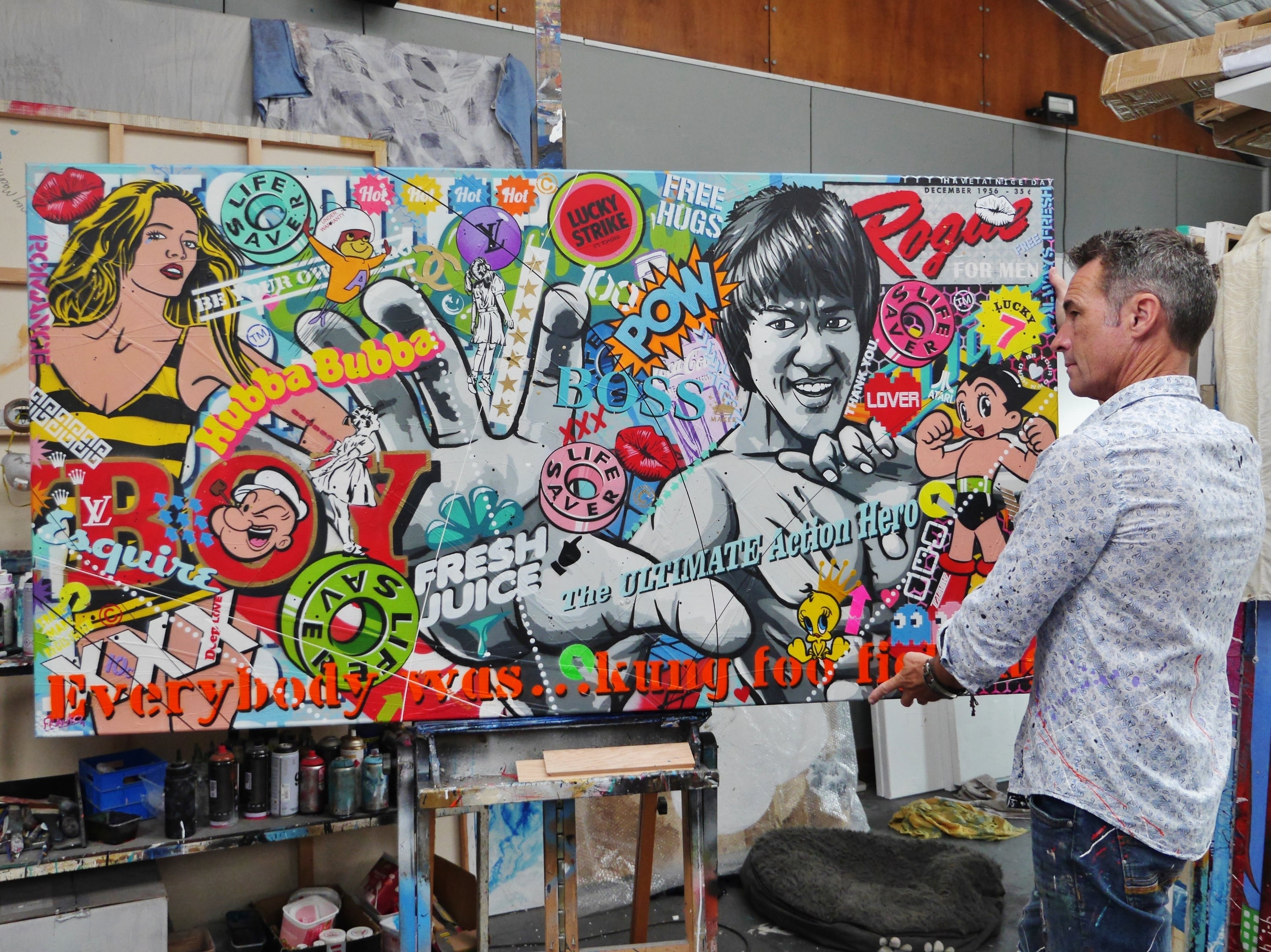 Rogue Bruce 190cm x 100cm Bruce Lee Textured Urban Pop Art Painting (SOLD)-Urban Pop Art-[Franko Artist]-[Gold Coast]-[Brisbane]-[Huge]-Franklin Art Studio