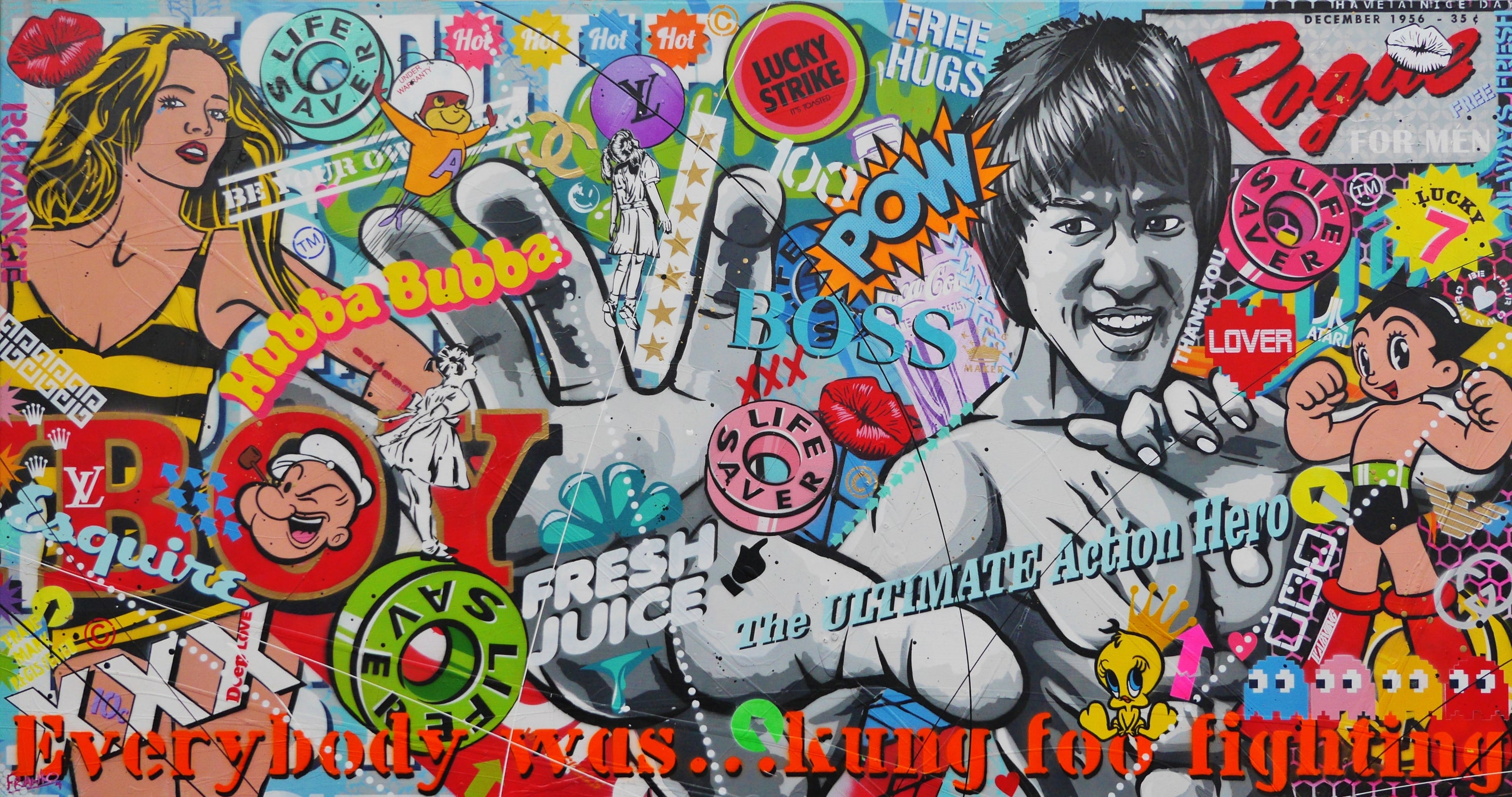 Rogue Bruce 190cm x 100cm Bruce Lee Textured Urban Pop Art Painting (SOLD)-Urban Pop Art-[Franko ]-[Gallery]-[popular]-[Australia]-Franklin Art Studio