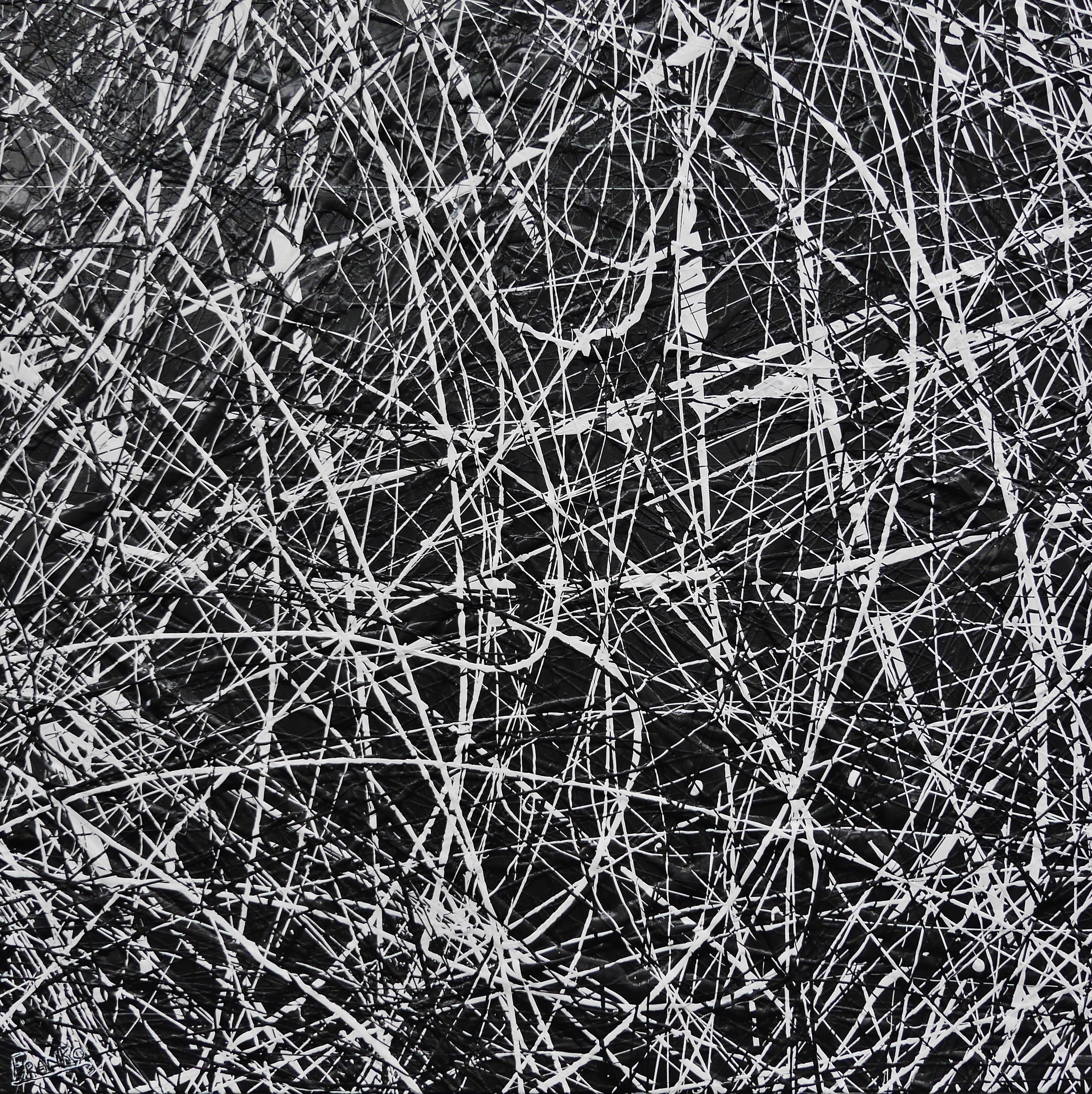 Brainiac 120cm x 120cm Black White Textured Abstract Painting (SOLD)-Abstract-[Franko ]-[Gallery]-[popular]-[Australia]-Franklin Art Studio