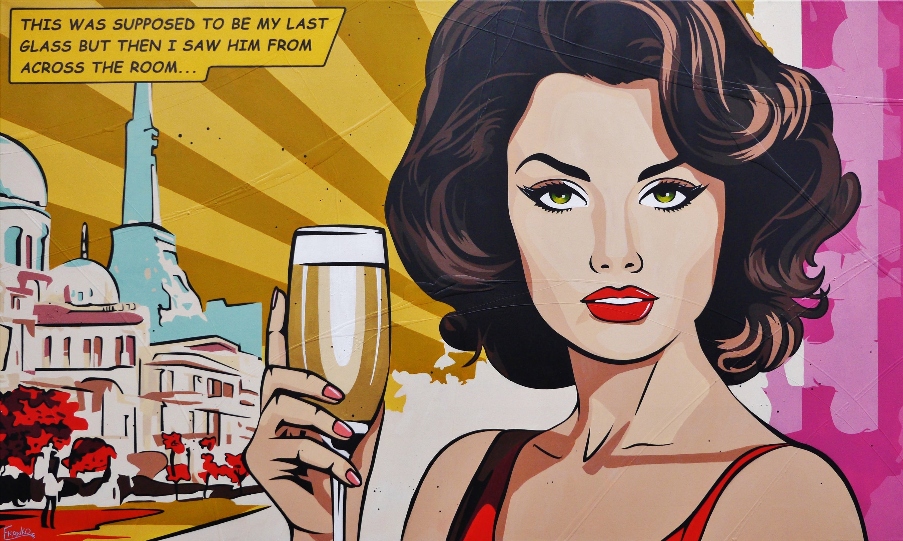 My Last Glass 200cm x 120cm Romantic Textured Classic Pop Art Painting-Urban Pop Art-[Franko]-[Australian Artist]-[Large]-[Popular]-Franklin Art Studio