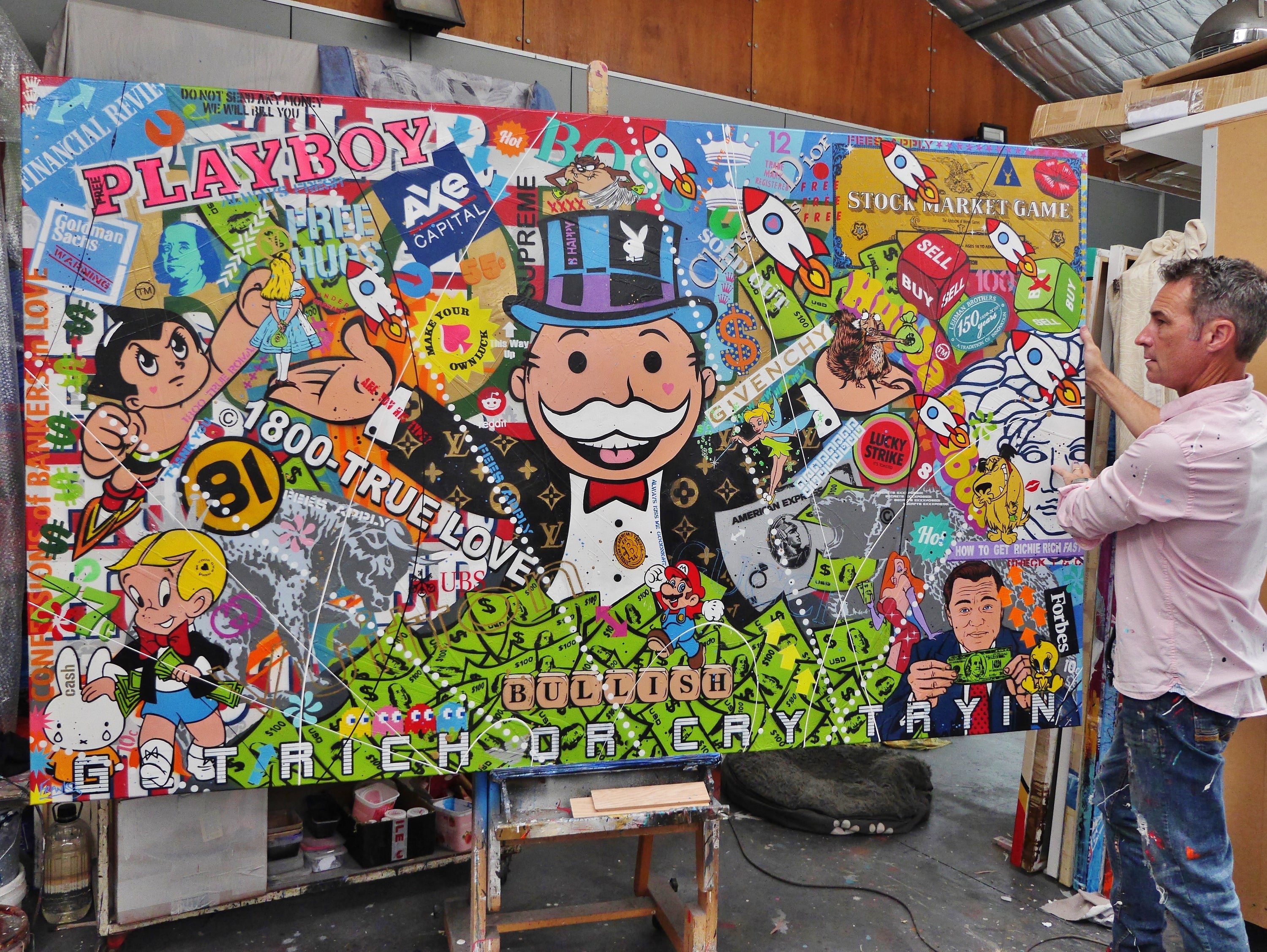 Bullish 250cm x 150cm Monopoly Man Textured Urban Pop Art Painting
