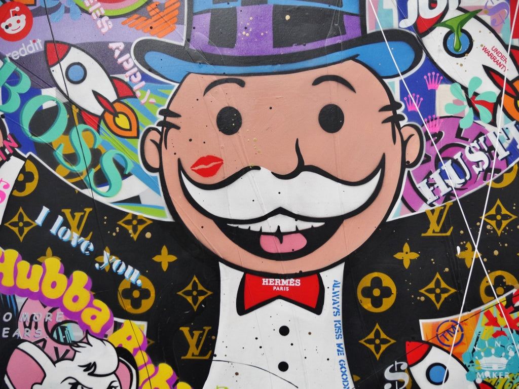 Hubba Bubba Money Bags 160cm x 100cm Monopoly Man Textured Urban Pop Art Painting (SOLD)
