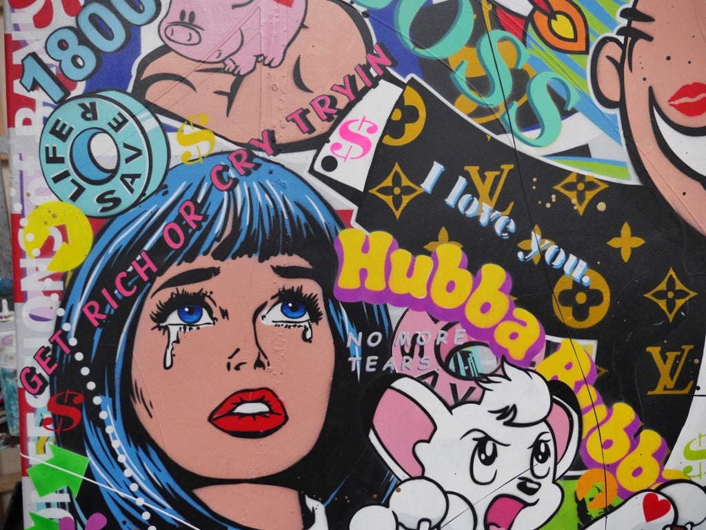 Hubba Bubba Money Bags 160cm x 100cm Monopoly Man Textured Urban Pop Art Painting (SOLD)