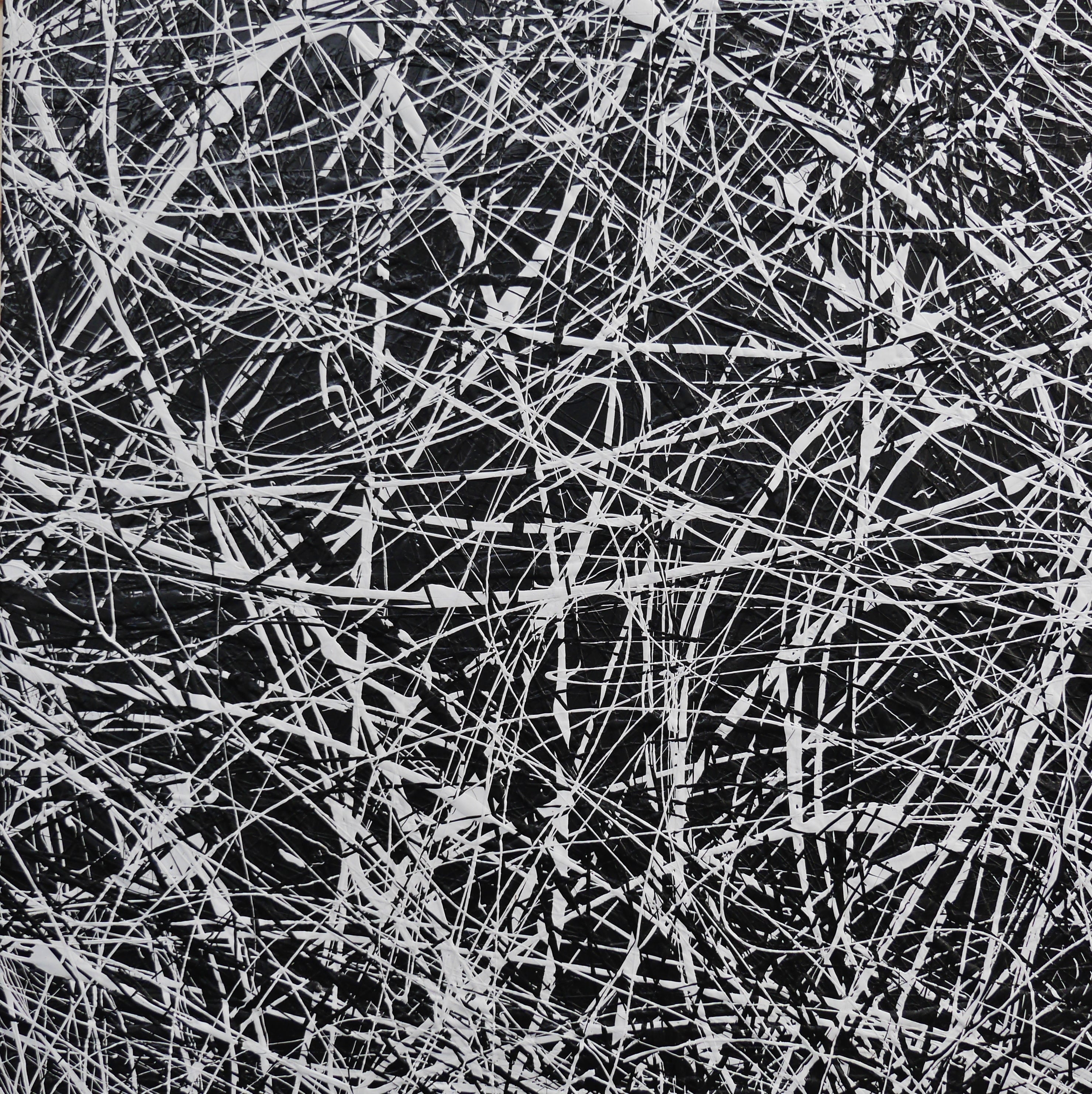 Frozen Squared 150cm x 150cm Black White Textured Abstract Painting-Abstract-[Franko]-[Australian Artist]-[Large]-[Popular]-Franklin Art Studio
