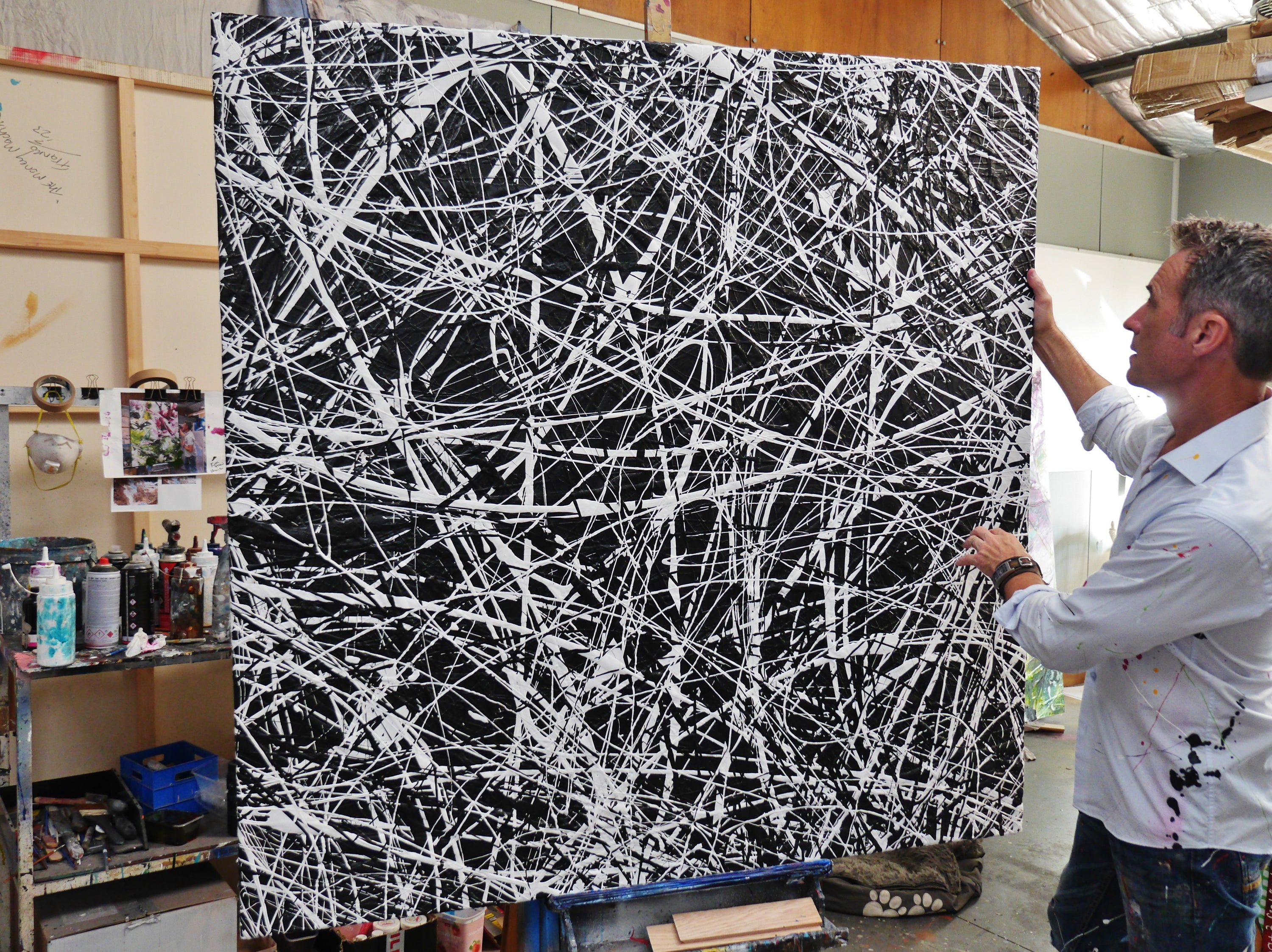 Frozen Squared 150cm x 150cm Black White Textured Abstract Painting-Abstract-[Franko]-[Australian]-[Popular]-[Best Selling]-Franklin Art Studio