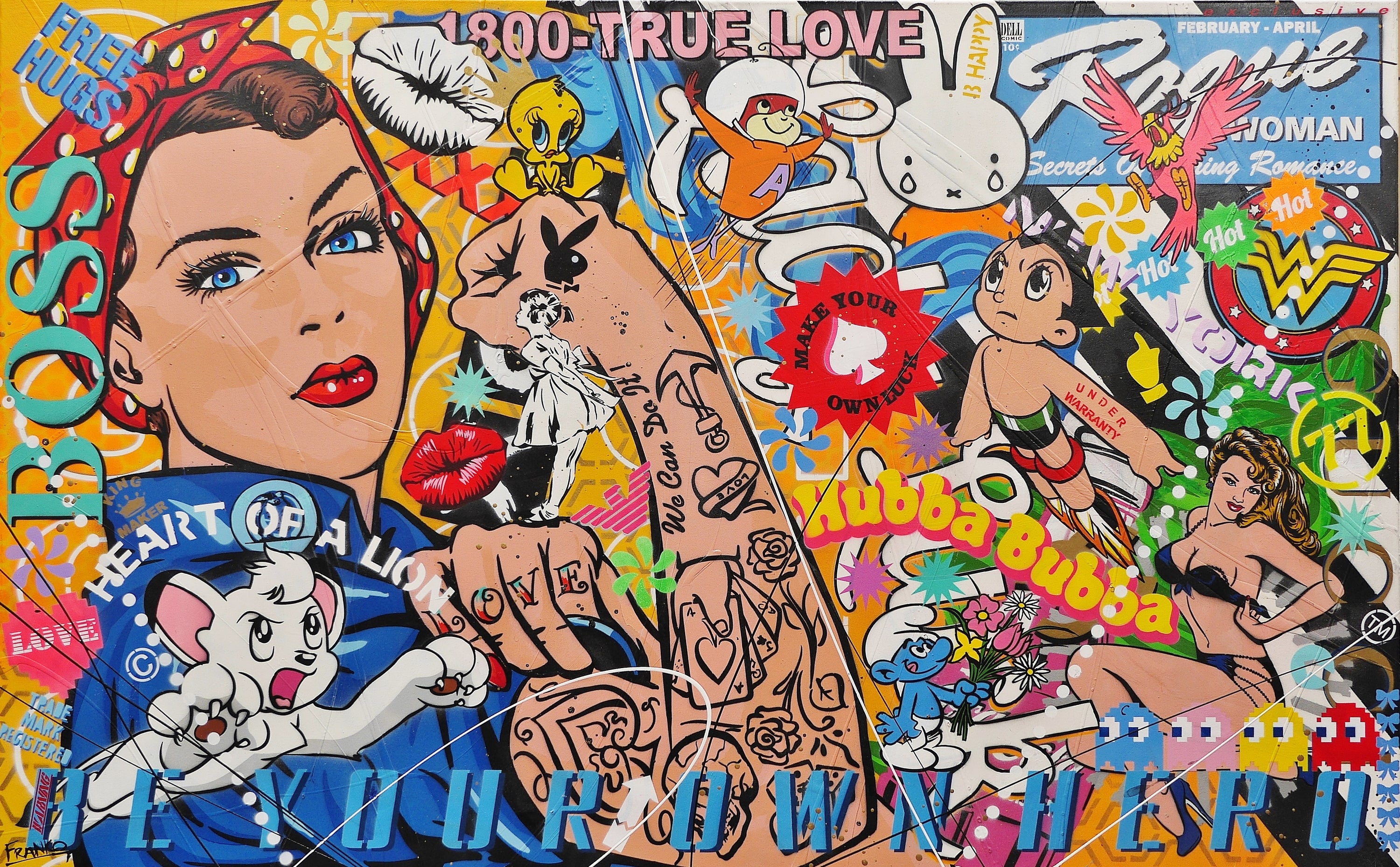 Astro Rosie 160cm x 100cm Rosie The Riveter Textured Urban Pop Art Painting (SOLD)