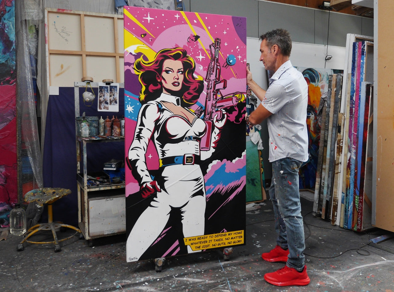 I Was Ready 190cm x 100cm Textured Space Ranger Classic Pop Art Painting (SOLD)-Urban Pop Art-[Franko Artist]-[Gold Coast]-[Brisbane]-[Huge]-Franklin Art Studio