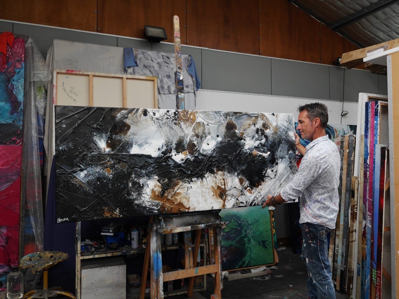 Charcoal and Ice 200cm x 80cm Textured Abstract Painting (SOLD)-Abstract-[Franko Artist]-[Gold Coast]-[Brisbane]-[Huge]-Franklin Art Studio
