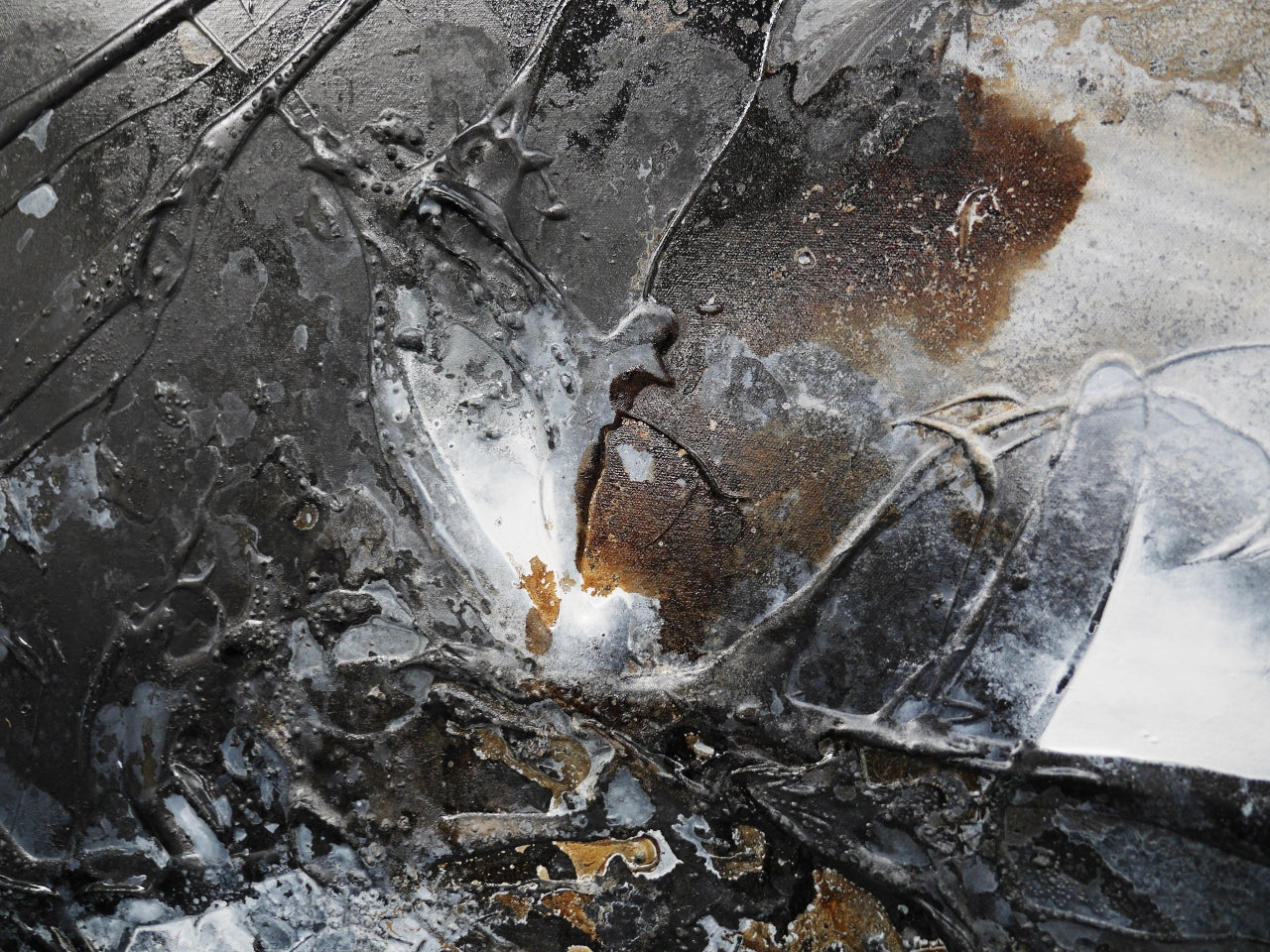 Charcoal and Ice 200cm x 80cm Textured Abstract Painting (SOLD)