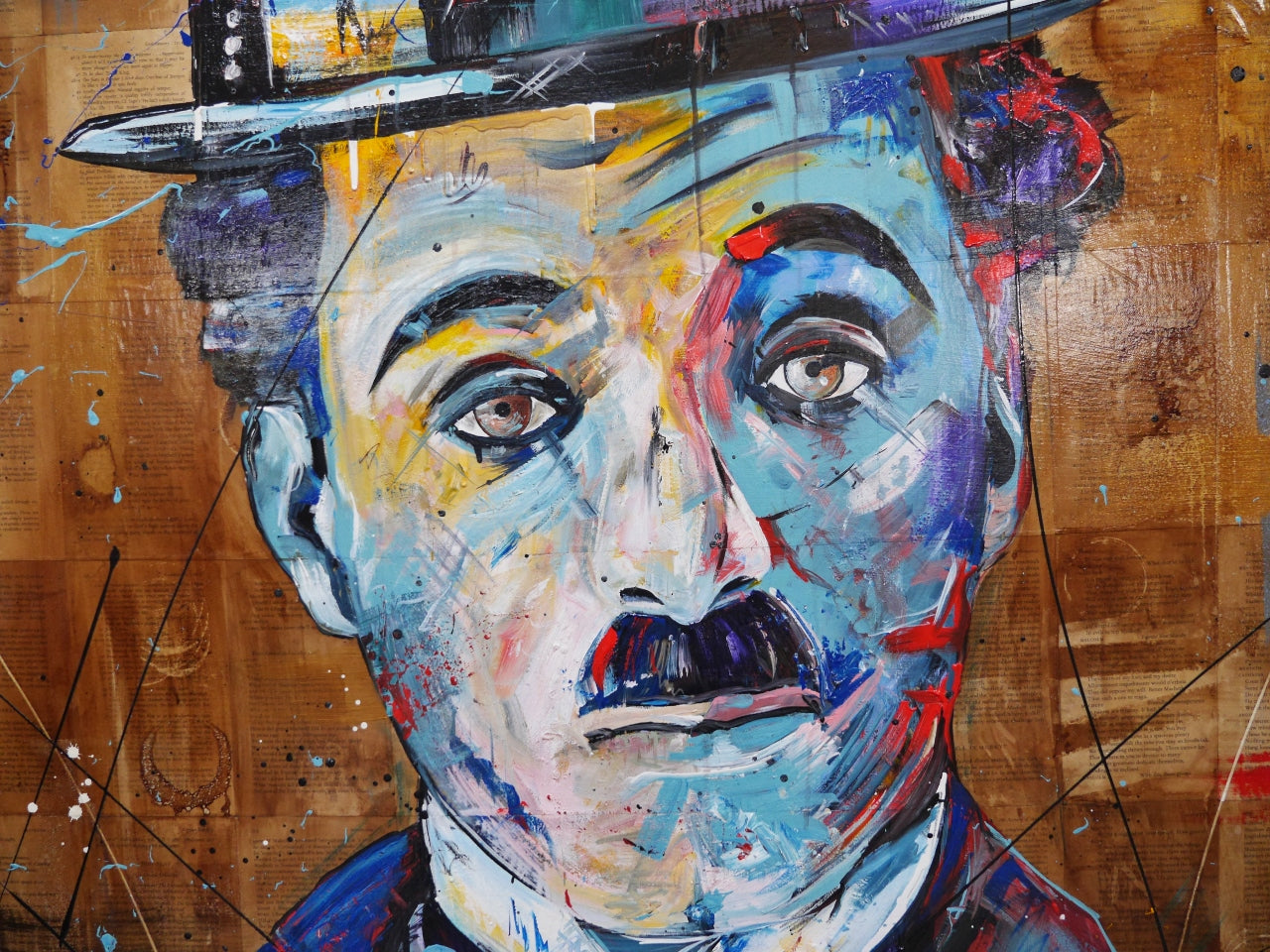 Blue Charlie 140cm x 100cm Charlie Chaplin Abstract Realism Book Club Painting (SOLD)