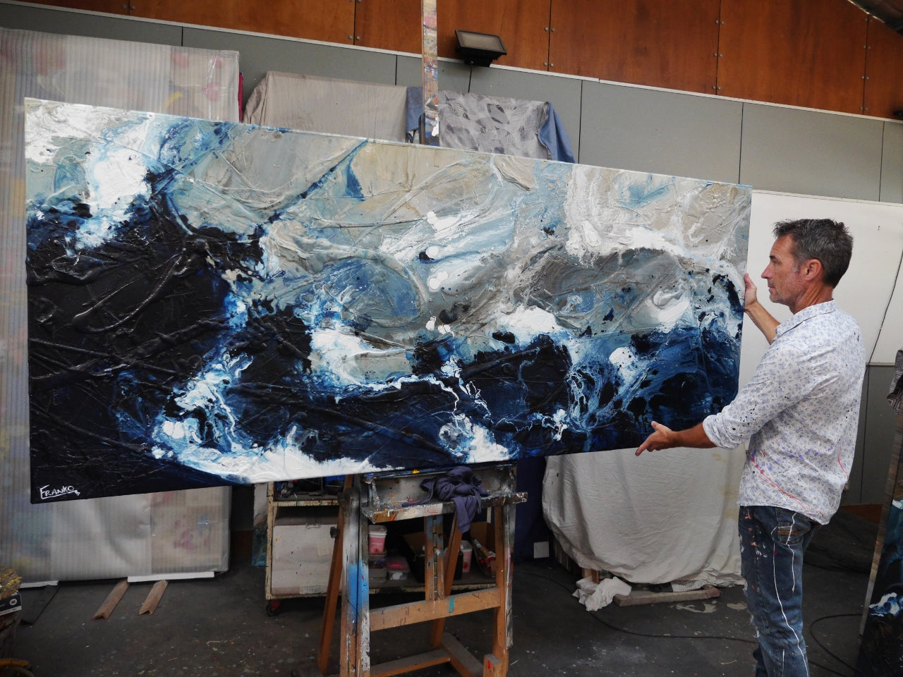 Midnight Mafia 240cm x 100cm Textured Abstract Painting (SOLD)-Abstract-[Franko Artist]-[Gold Coast]-[Brisbane]-[Huge]-Franklin Art Studio