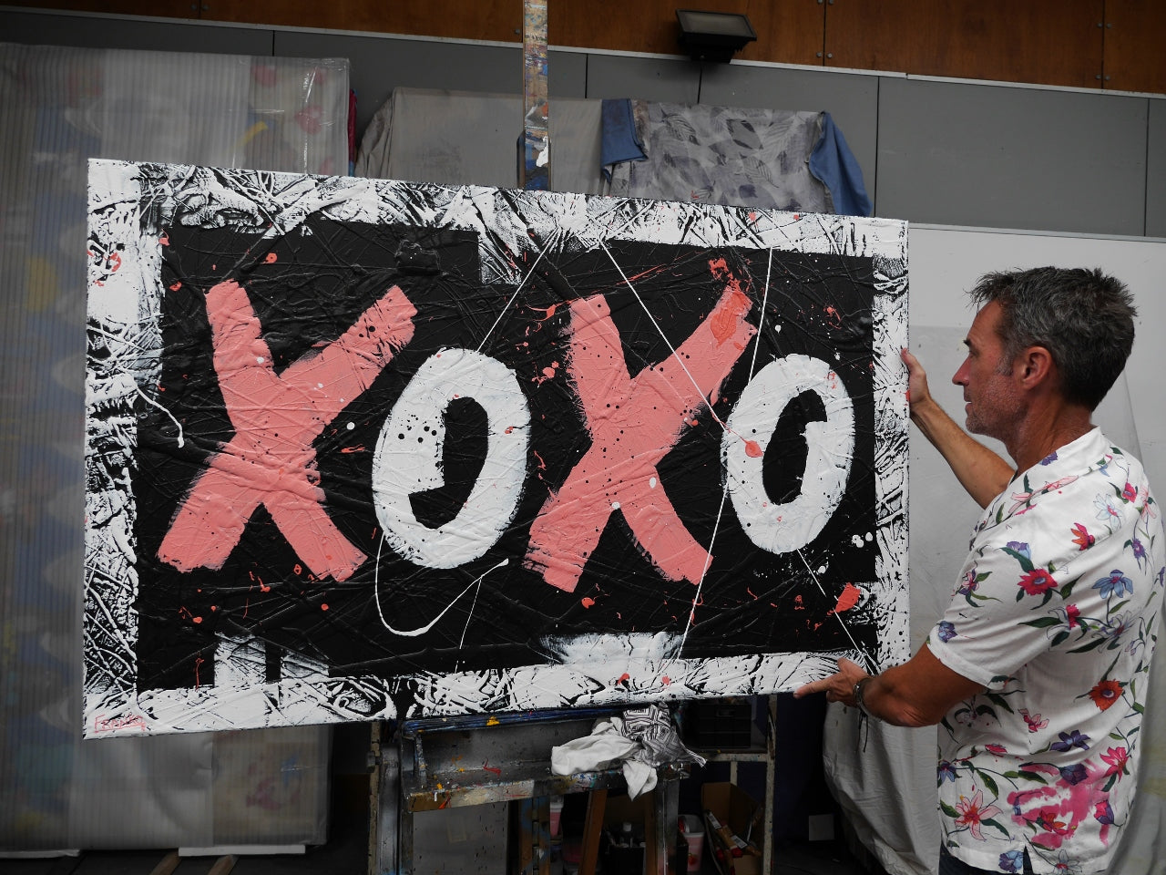 XO Free Love 160cm x 100cm Hugs and Kisses Textured Pop Art Painting (SOLD)-Urban Pop Art-[Franko Artist]-[Gold Coast]-[Brisbane]-[Huge]-Franklin Art Studio
