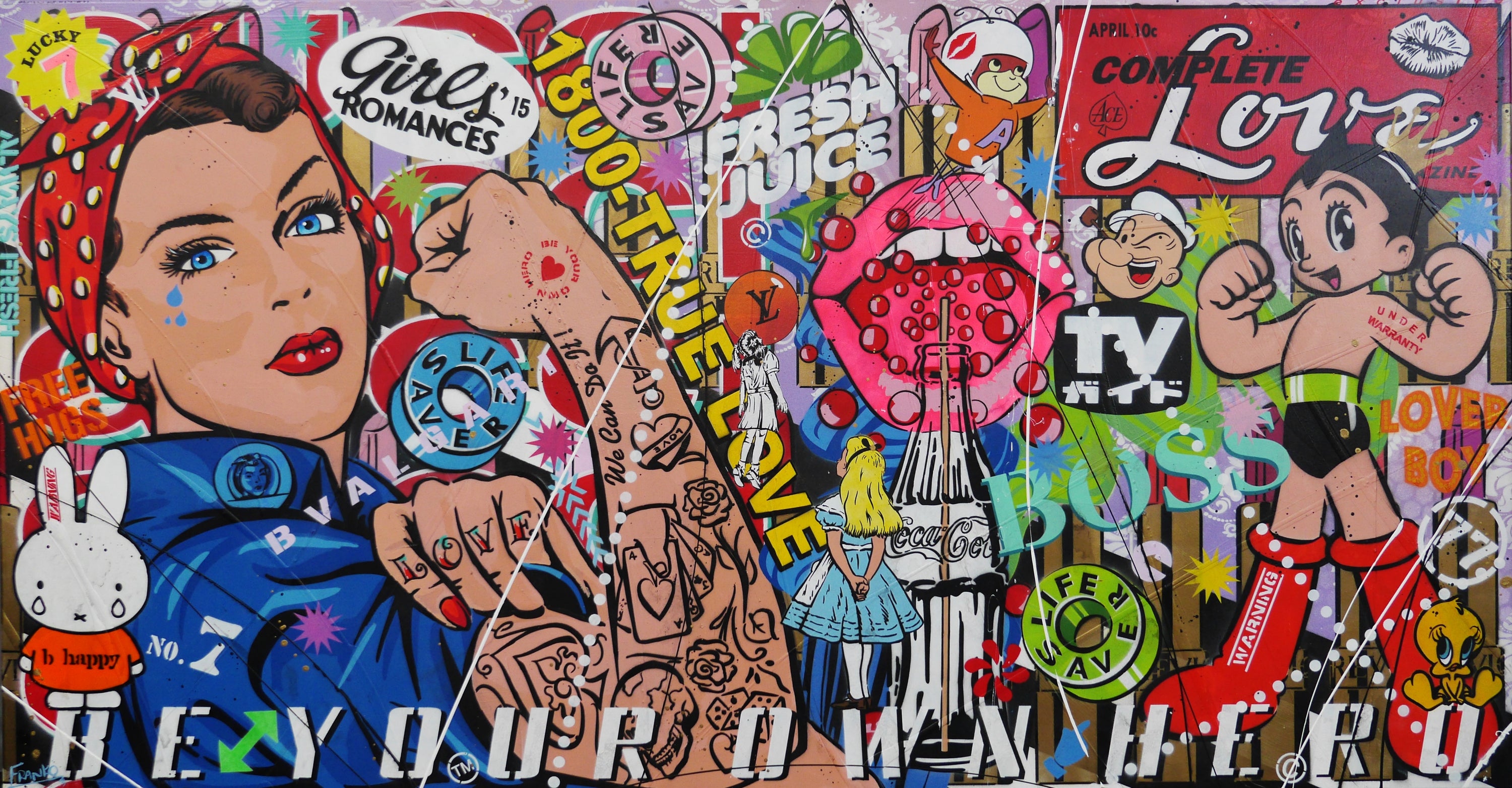 Rosie Rapture 190cm x 100cm Rosie the Riveter Textured Urban Pop Art Painting (SOLD)-Urban Pop Art-[Franko ]-[Gallery]-[popular]-[Australia]-Franklin Art Studio