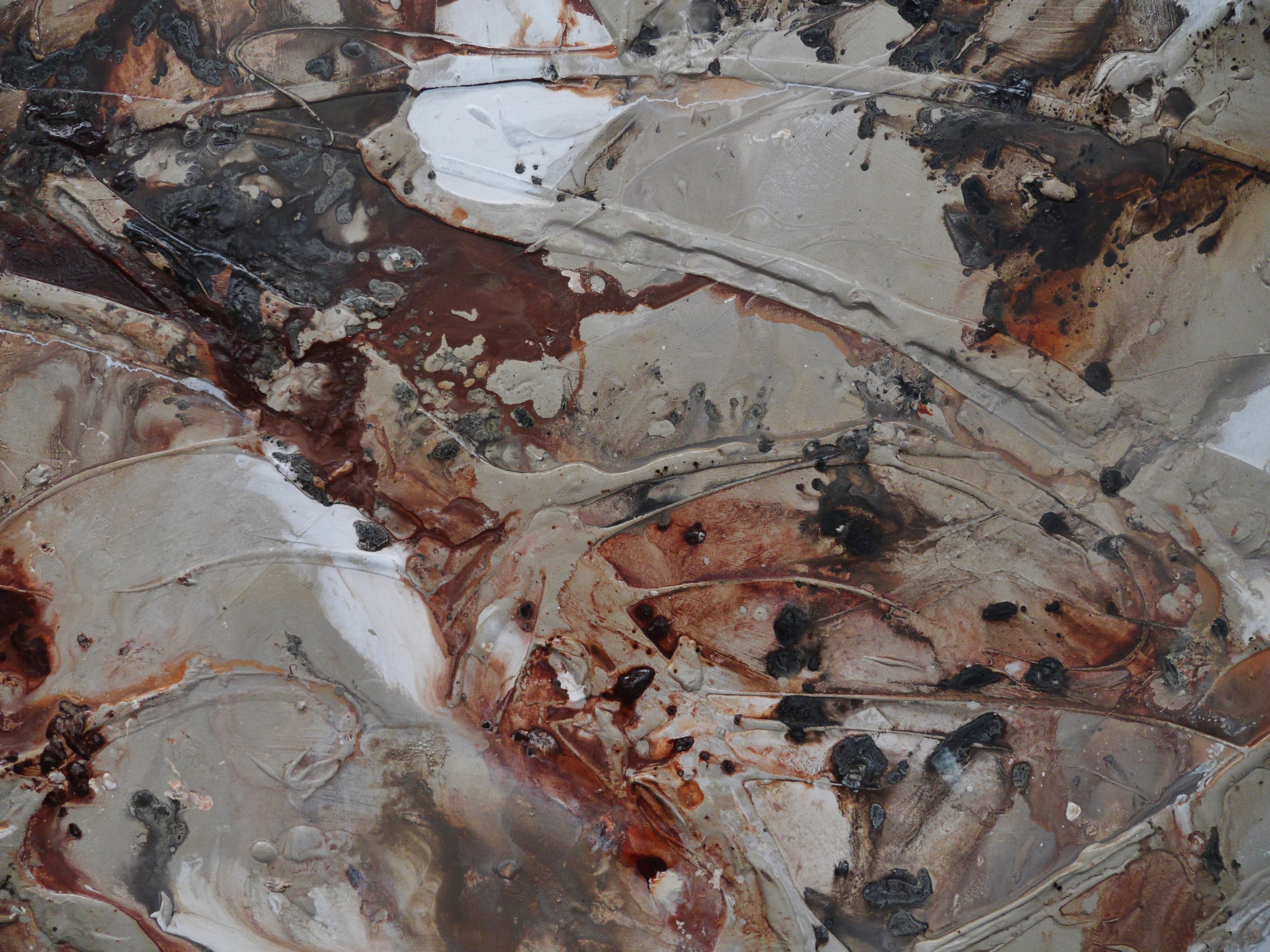 Malted Resonance 190cm x 100cm Umber Brown Grey Bone Black White Textured Abstract Painting