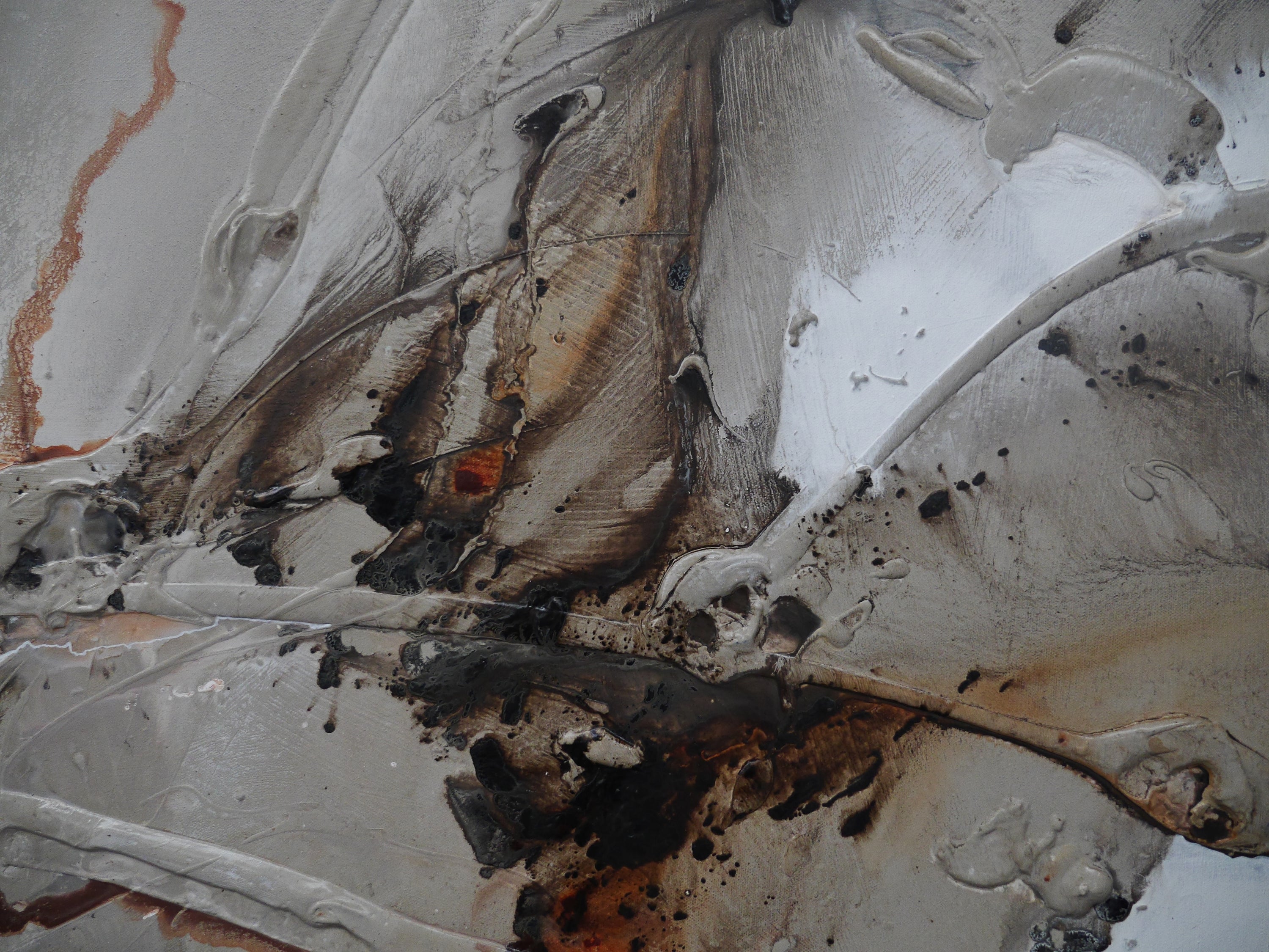 Malted Resonance 190cm x 100cm Umber Brown Grey Bone Black White Textured Abstract Painting