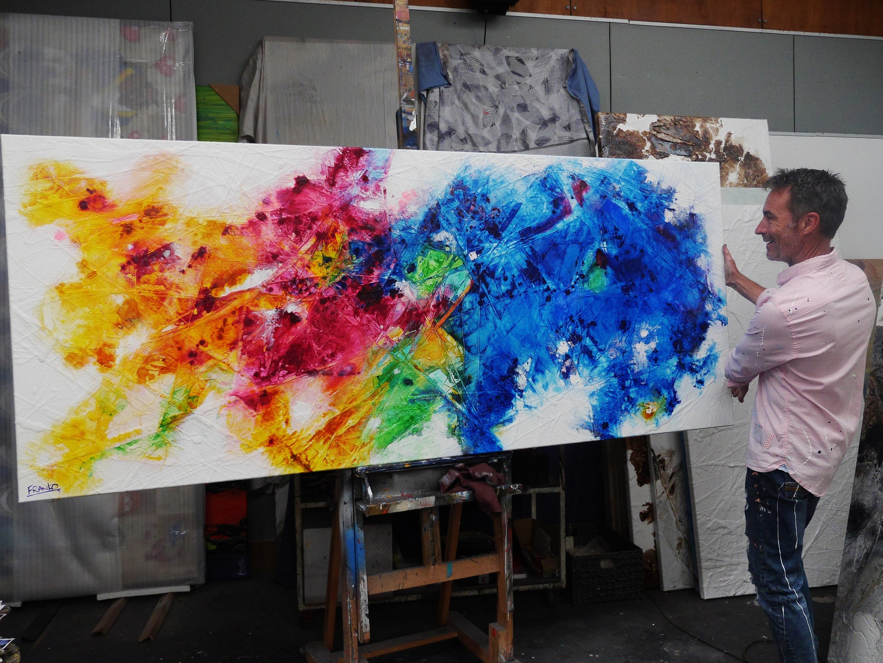 Colour Torque 240cm x 100cm Colourful Textured Abstract Painting-Abstract-[Franko]-[Australian]-[Popular]-[Best Selling]-Franklin Art Studio