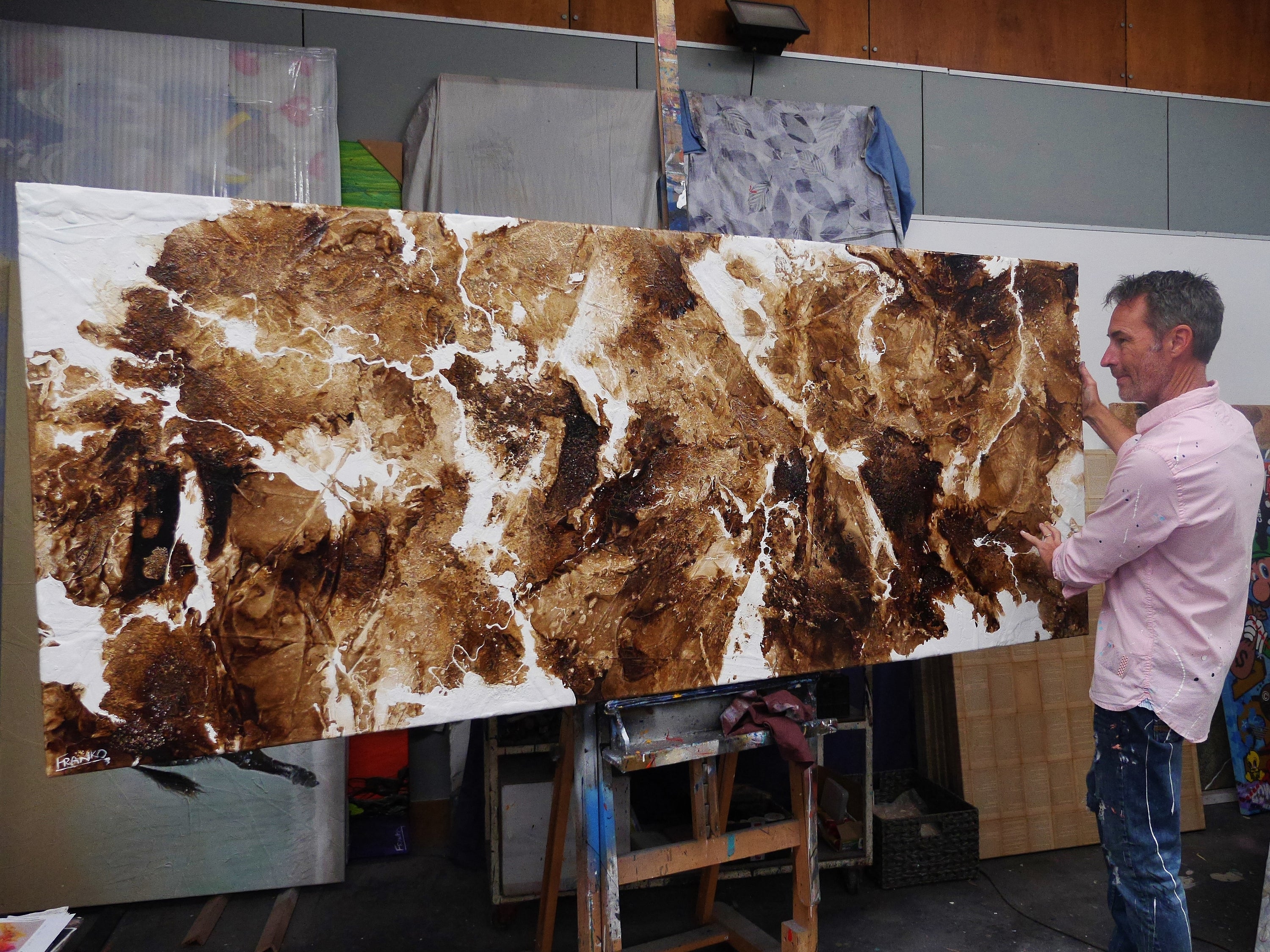 Raw Finesse 240cm x 100cm Rust White Textured Abstract Painting-Abstract-[Franko]-[Australian]-[Popular]-[Best Selling]-Franklin Art Studio