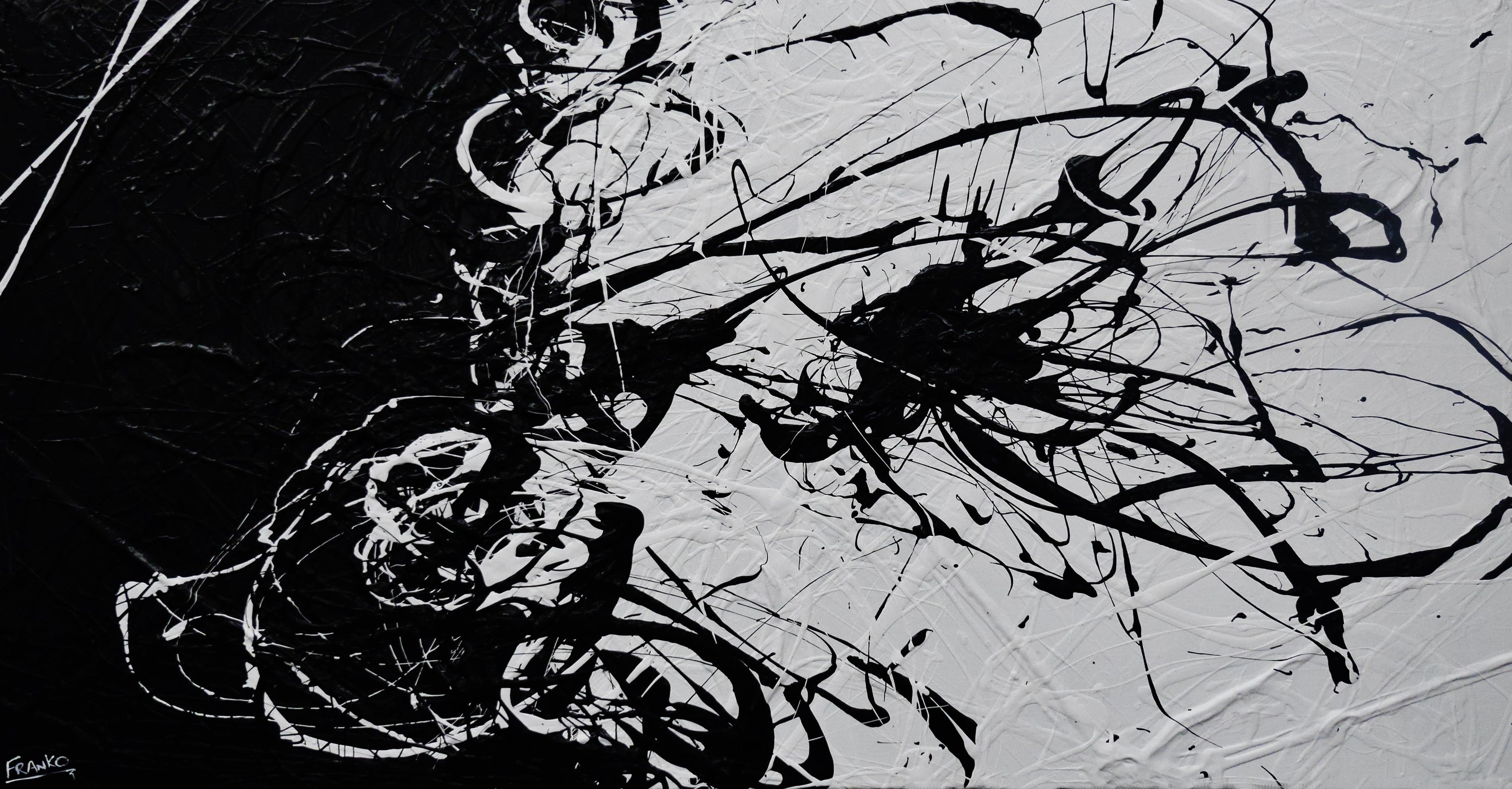 Negative Black 190cm x 100cm Black White Textured Abstract Painting