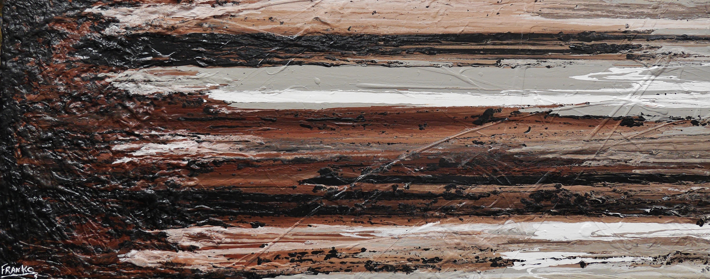 Perfectly Tuned 200cm x 80cm Brown White Black Rust Grey Textured Abstract Painting-Abstract-[Franko]-[Australian Artist]-[Large]-[Popular]-Franklin Art Studio