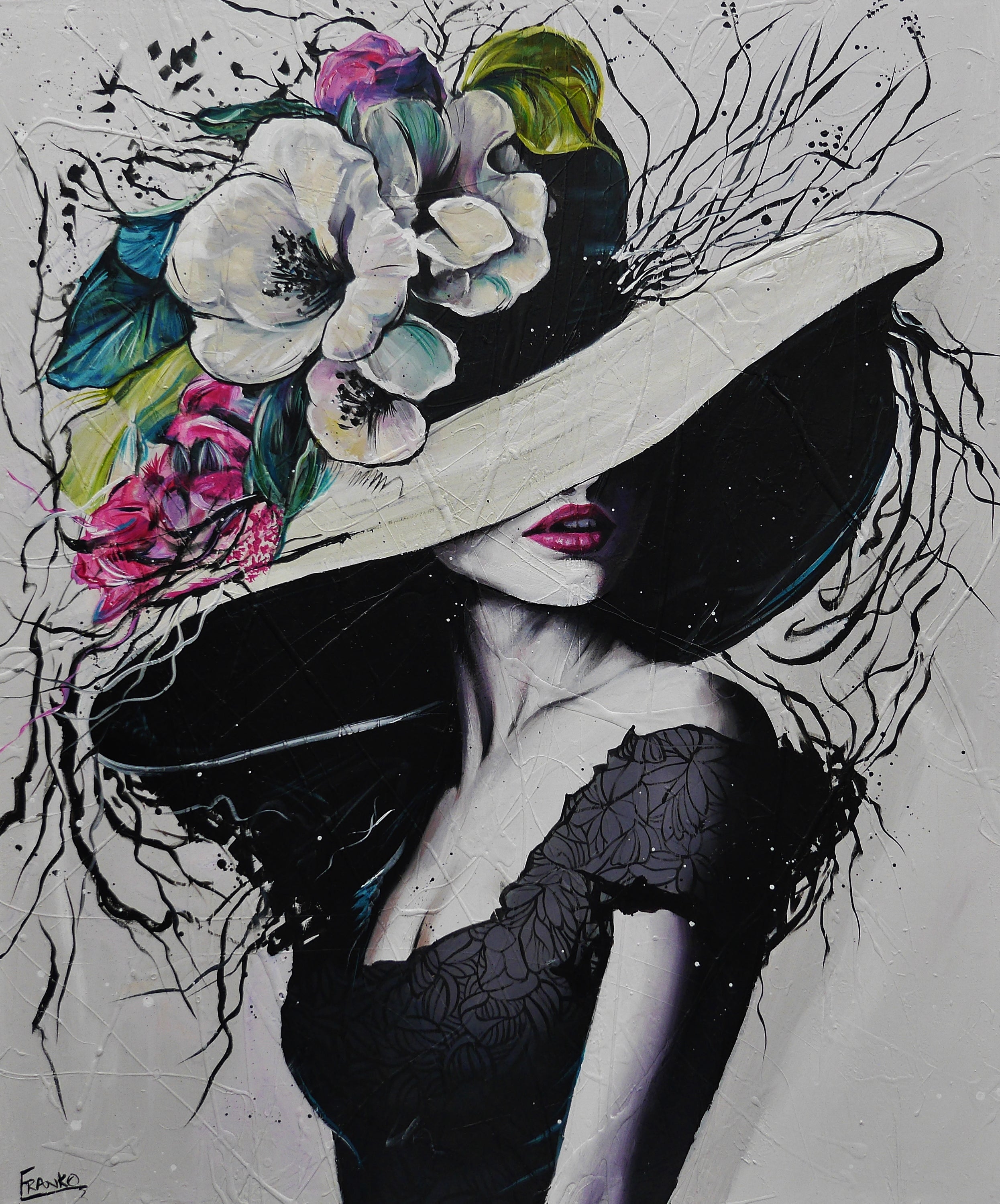 Alexis 120cm x 100cm Flower Hat Abstract Elegance Textured Painting