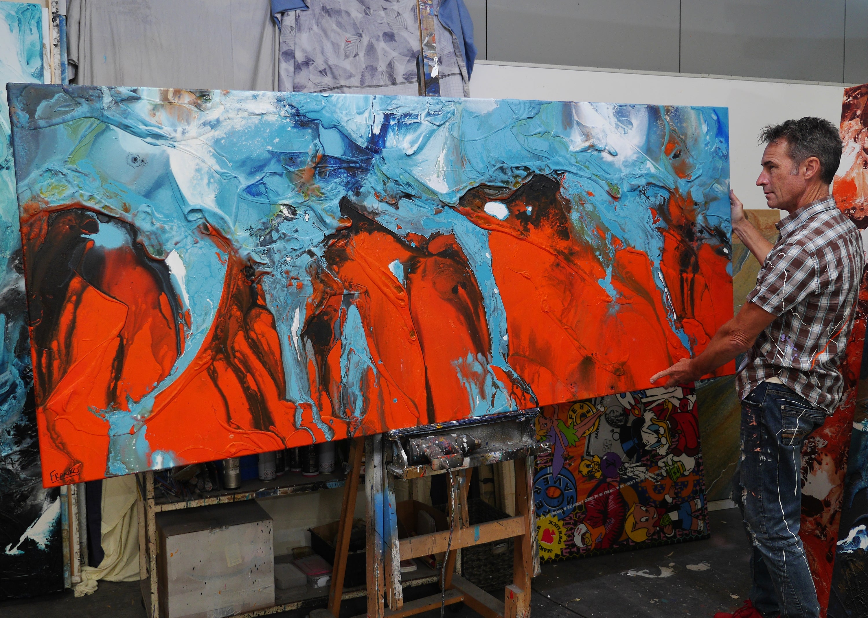 Tangerine Reign 240cm x 100cm Orange Blue Textured Abstract Painting
