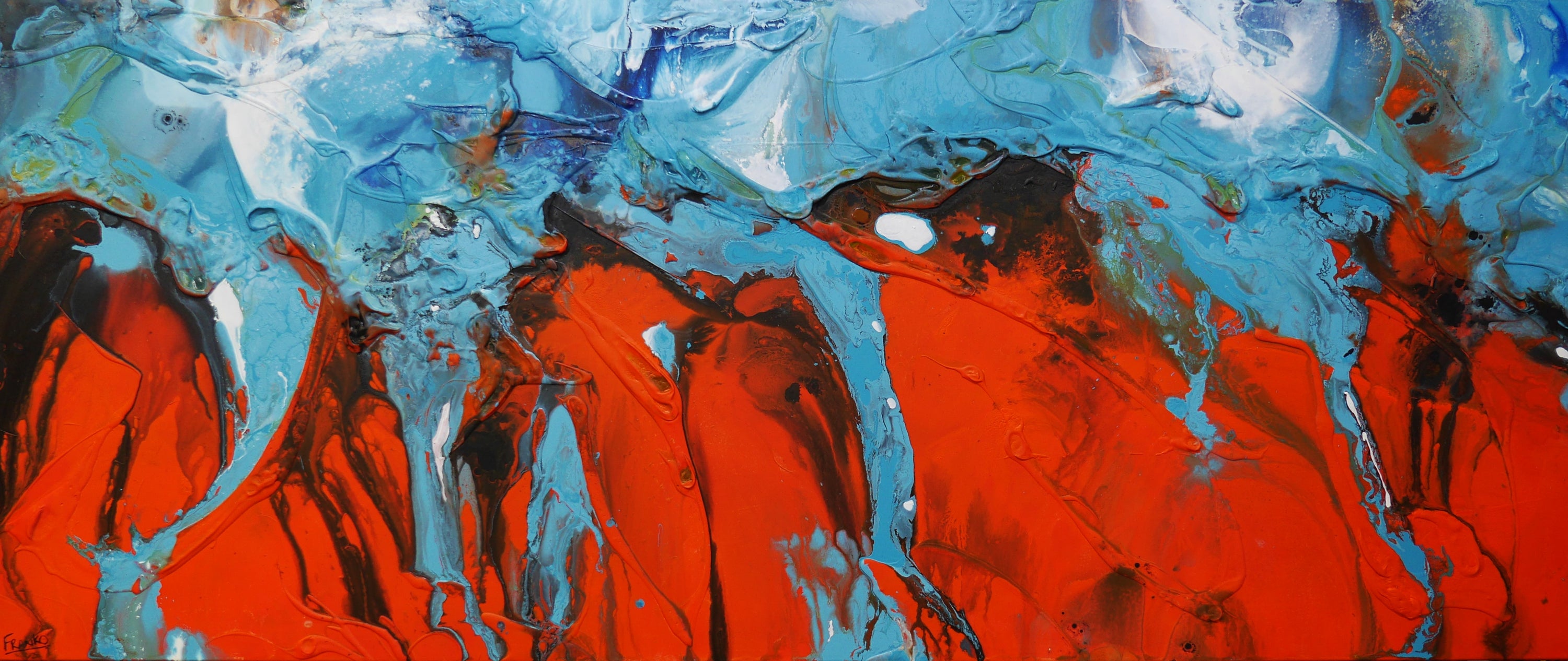 Tangerine Reign 240cm x 100cm Orange Blue Textured Abstract Painting-Abstract-[Franko]-[Australian Artist]-[Large]-[Popular]-Franklin Art Studio