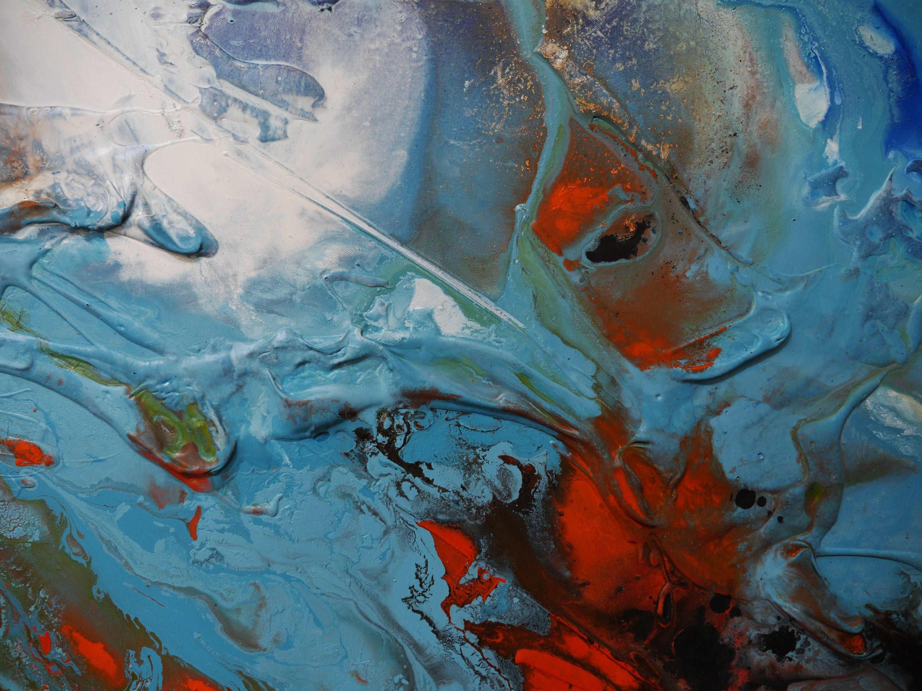 Tangerine Reign 240cm x 100cm Orange Blue Textured Abstract Painting (SOLD)