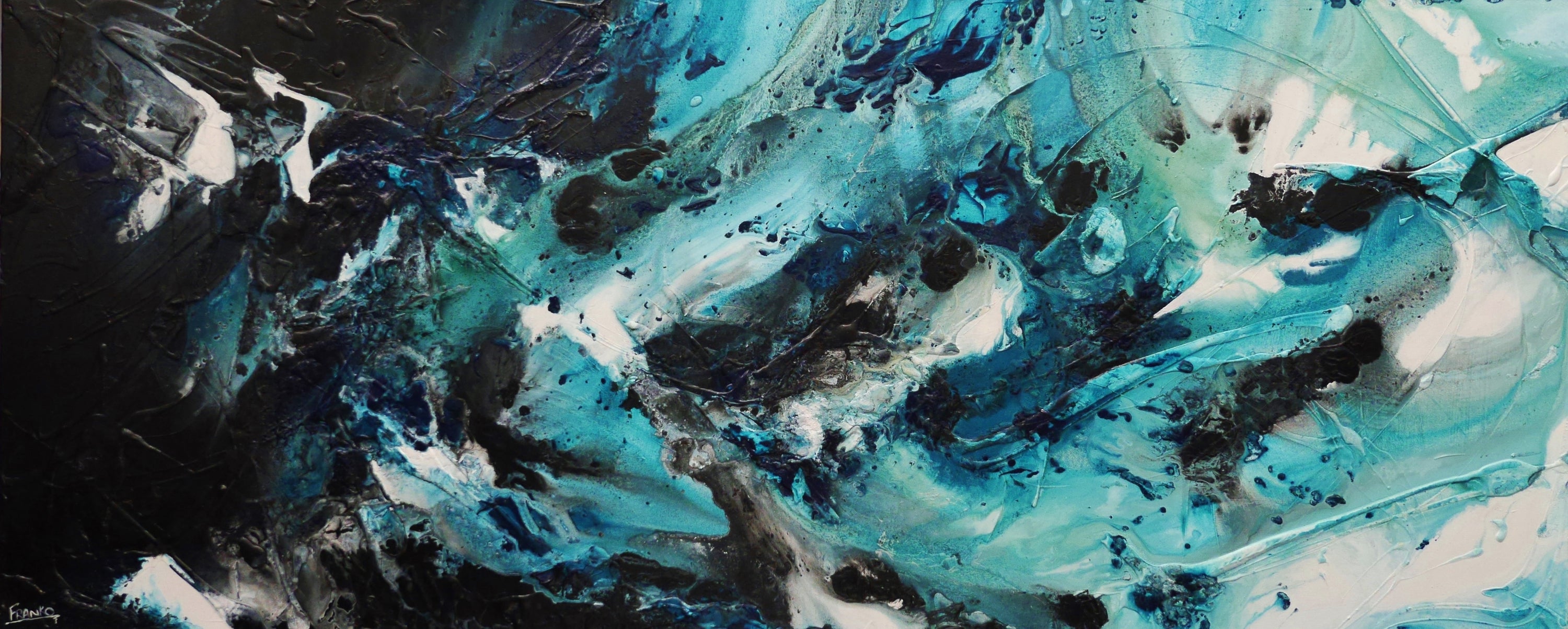 Southern Impact 240cm x 100cm Teal Black Textured Abstract Painting (SOLD)-Abstract-[Franko ]-[Gallery]-[popular]-[Australia]-Franklin Art Studio