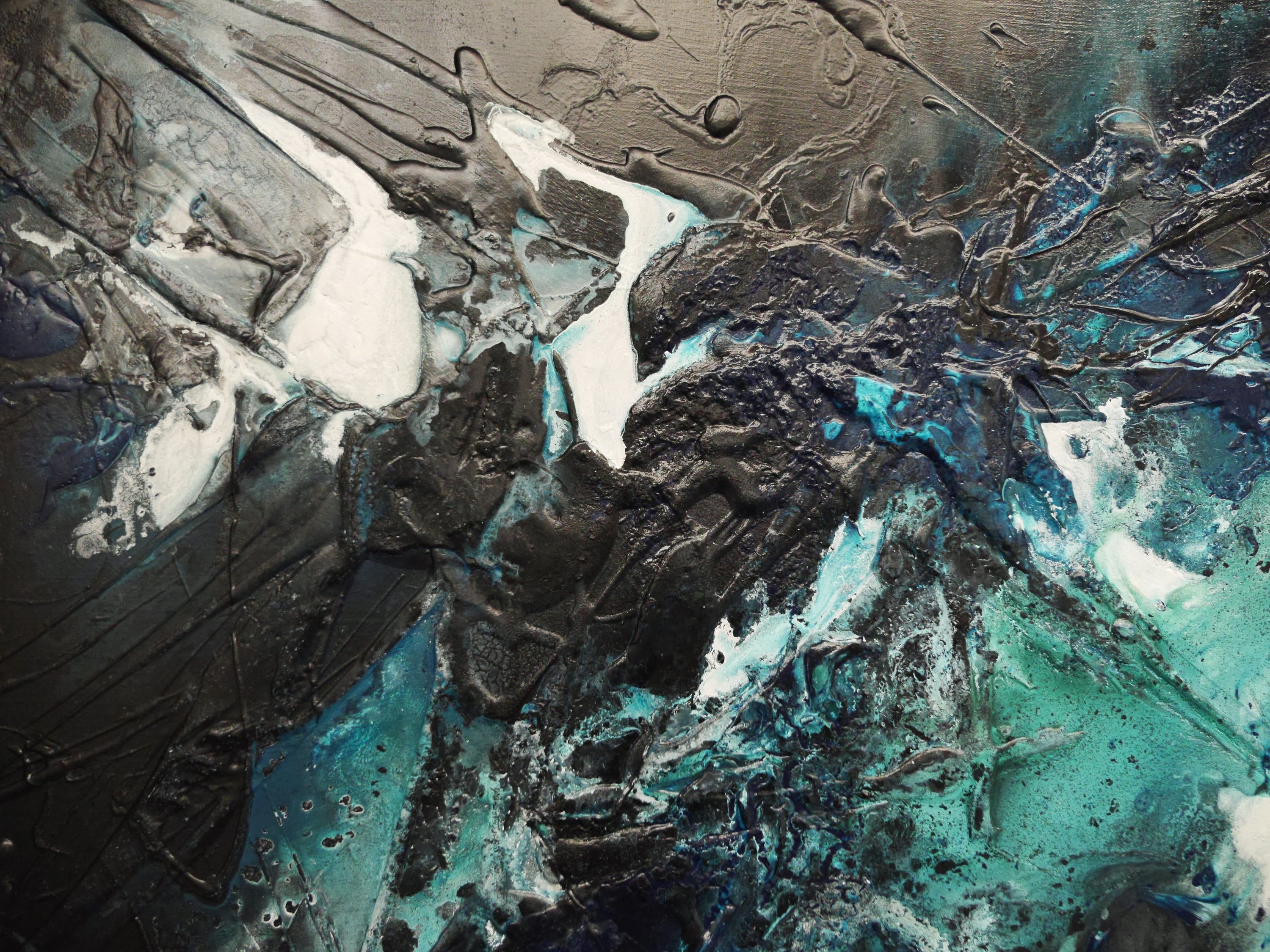 Southern Impact 240cm x 100cm Teal Black Textured Abstract Painting (SOLD)